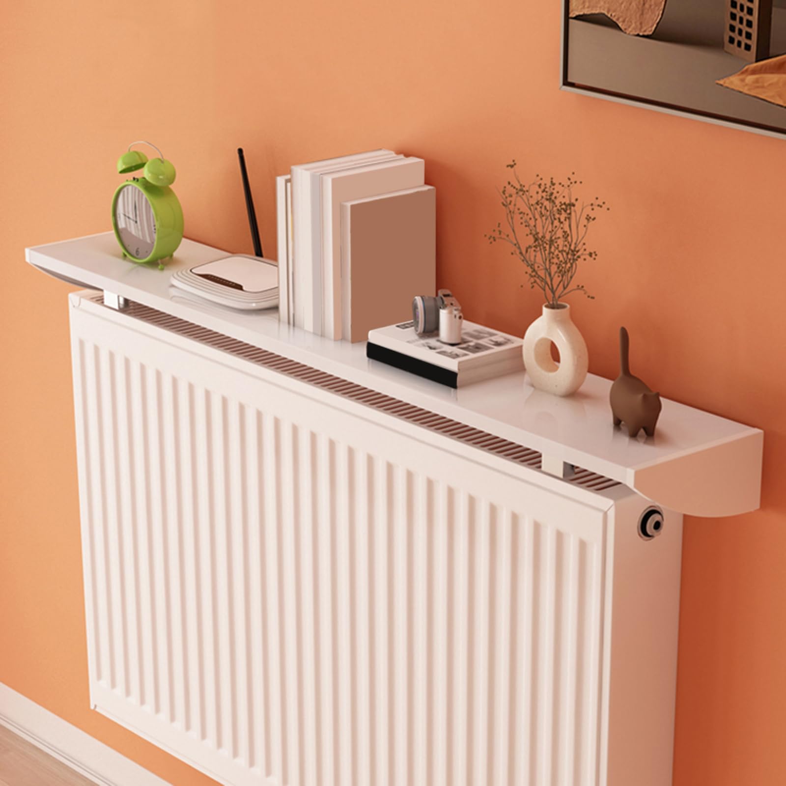 Étagère flottante pour radiateur – Grille chauffante en aluminium avec supports – Housse de chauffage élégante et rangement pour salon, chambre à coucher, couloir – Décoration d'intérieur peu