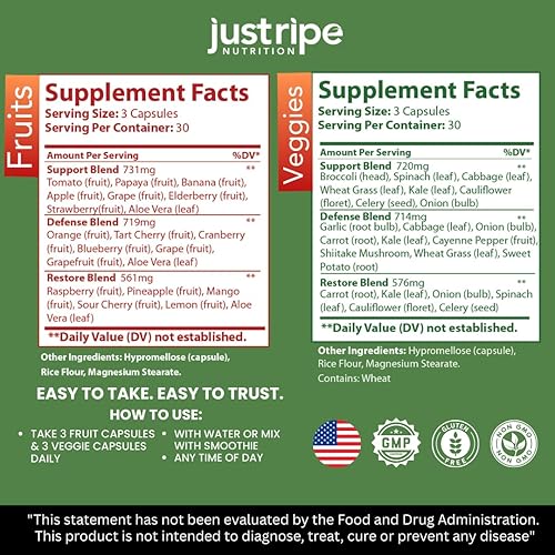 Miniatura 5 de Suplemento de frutas y verduras 90 cápsulas de frutas y 90 verduras Superalimento 100% natural entero Lleno de vitaminas y minerales súper verdes