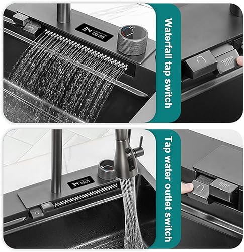 Miniatura 6 de Kitchen Sink 304 Stainless Steel Nano Raindance Waterfall Sink with Pull-Out Faucet Single Bowl Big Sinks 304 Stainless Steel Sink with Drain