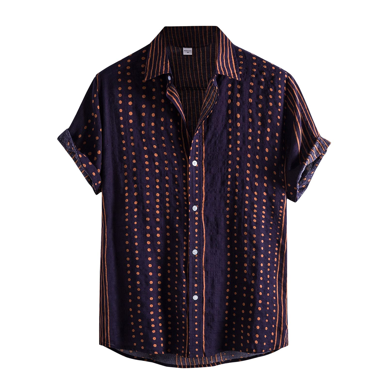 HUTcPNy Camisas Hawaianas Hombre Manga Corta Rayas Estampadas, Camisa Hombre Botones Camisa Casual de Sueltas de Algodón y Lino Camisa de Vacaciones de Verano en la Playa