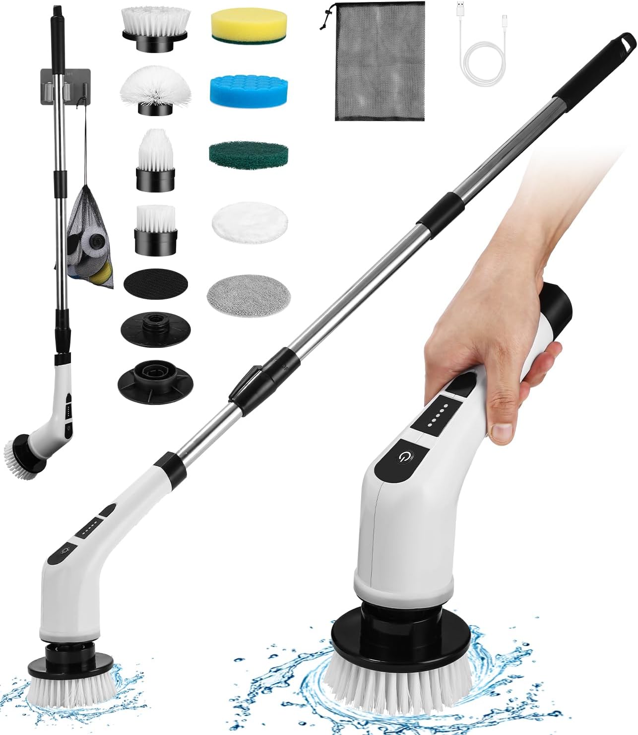 Spazzola Elettrica Rotante Synoshi - 3 Testine Per Pulizia Bagno, Cucina, Piastrelle - Ricaricabile - 2 Velocità - Foto 9