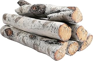 QuliMetal 6PCS Ceramic White Birch Gas Fireplace Logs Set – Realistic Fake Wood Logs for Indoor Inserts, Outdoor Fire Pits, Vented, Propane, Gel, Ethanol, and Electric Fireplaces