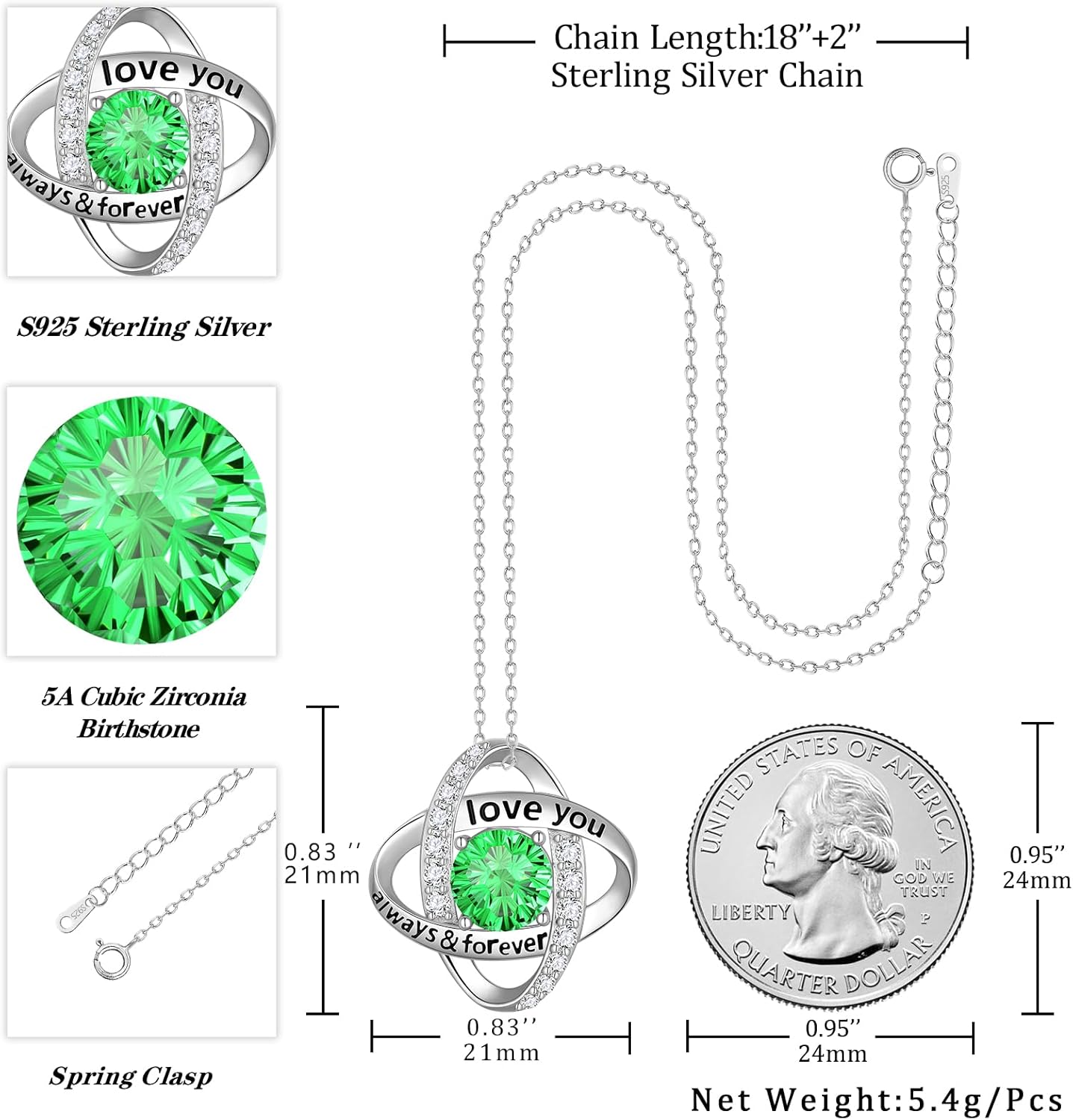 Aurora Tears Birthstone Love Knot Pendant Necklace - 925 Sterling Silver Firework-Cut Cubic Zirconia Love You Forever Necklace Anniversary Birthday Jewelry Gift for Women Wife Mom Daughter - Image 4