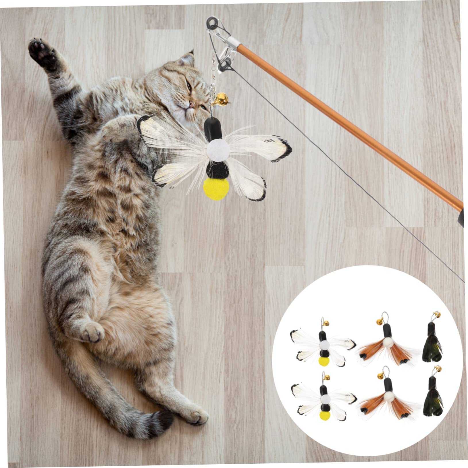 Yardwe 24stücke Katzenangel Ersatzköpfe Interaktive Katzenspielzeuge Mit Federn Und Insekten Fördert Und Für Katzen Bunte Teaser Für Indoor-Spiele