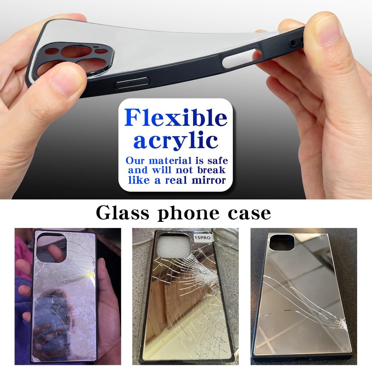 Cavdycidy Mirror Case Compatible with iPhone 16, [Full Camera Protection] [Drop Protection] Shockproof Soft Bumper Protective Slim Phone Case Silver - Image 3