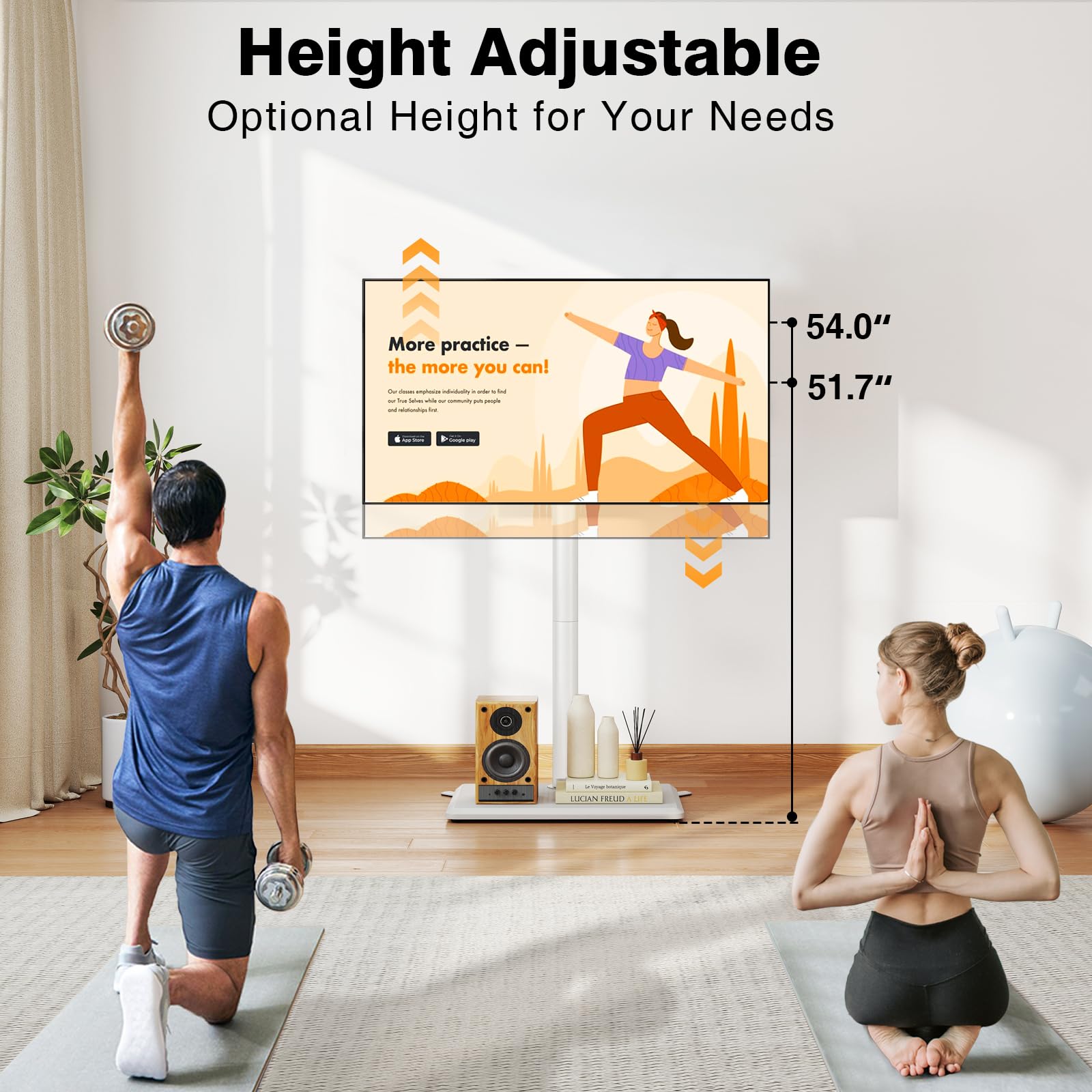 TVON Supporto TV da pavimento con supporto per la maggior parte dei televisori piatti/curvi da 32-60 pollici fino a 39,9 kg, supporto TV regolabile in altezza con base in legno, supporto girevole per