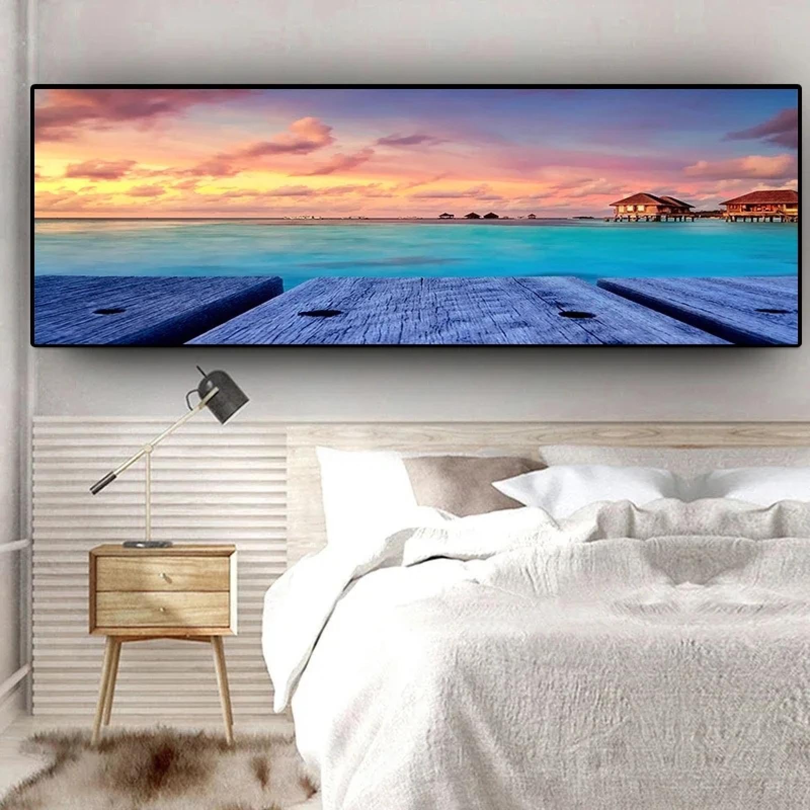 Tableau paysage de plage encadré pour masquer un mur vide sans effort