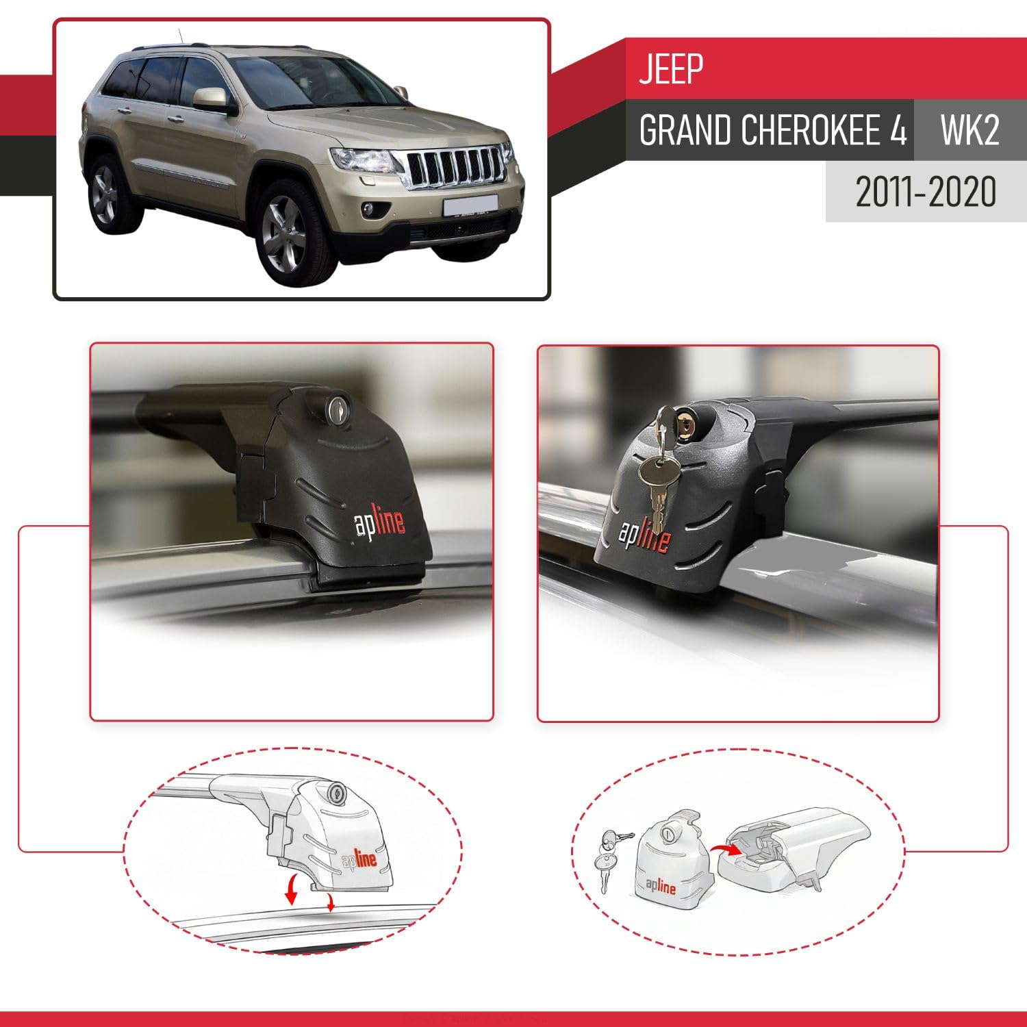 Kompatybilny z Jeep Grand Cherokee 4 (WK2) 2011-2020 ACE-2 Model Aluminiowe poprzeczki dachowe Czarny 2 szt.