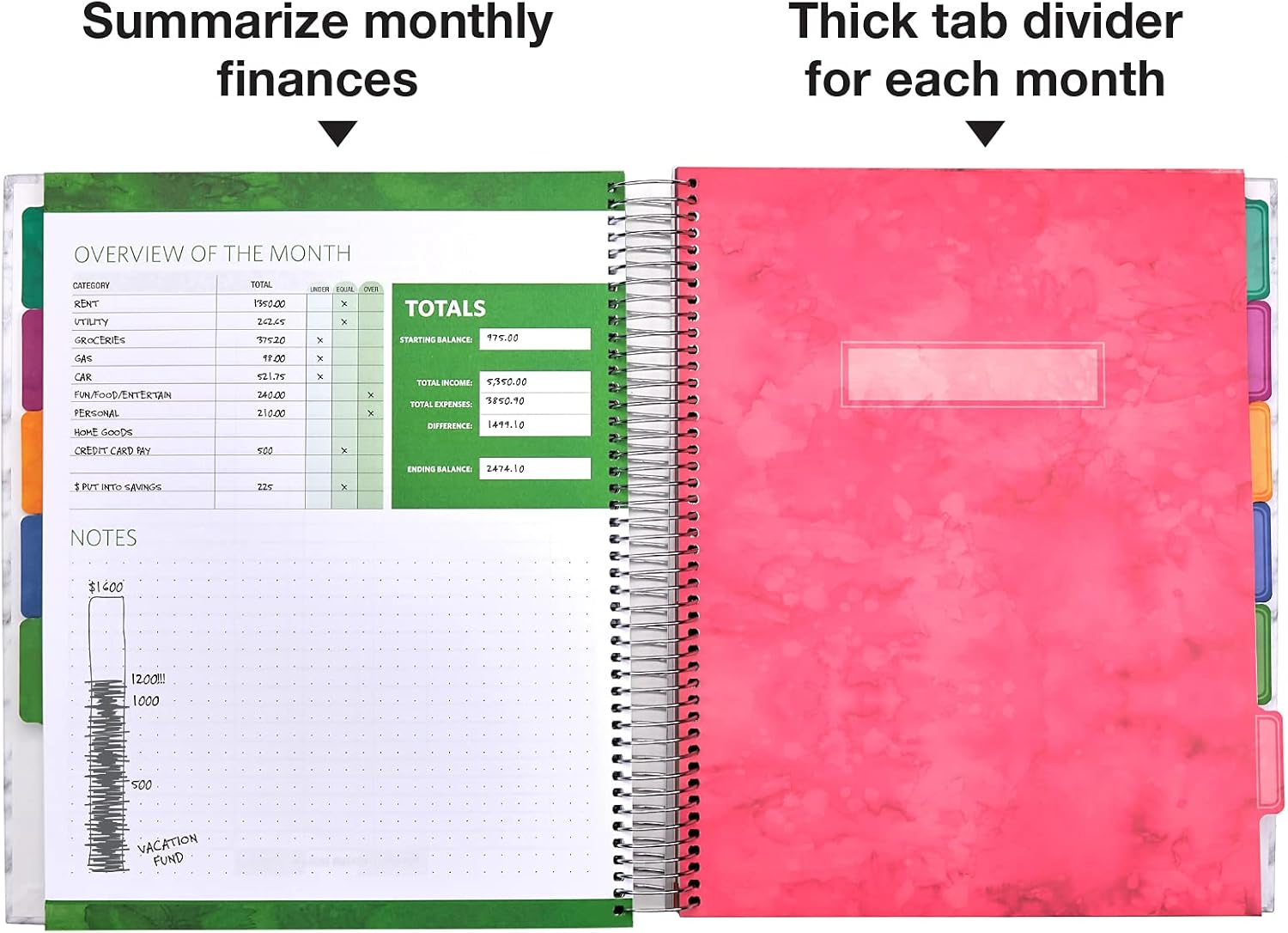 Global Printed Products Budget Planner & Monthly Bill Organizer With 12 Envelopes and Pockets. Expense Tracker Notebook and Financial Planner Budget Book to Control Your Money, 8.5" x 11", Pink Marble