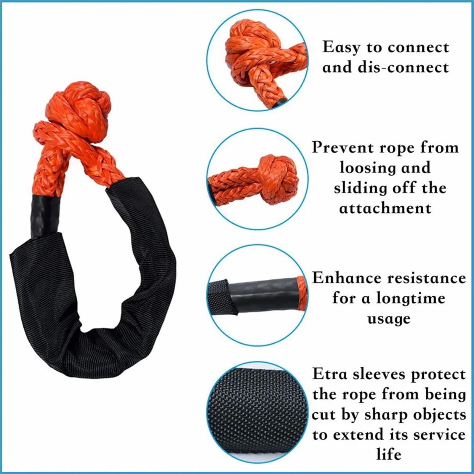 41000lbs Soft Shackle Synthetic Rope With Protective Sleeve | Heavy Duty Offroad 4X4 Tow Shackle Strap Compatible With J*e/e*p Truck S*U/V(Orange)