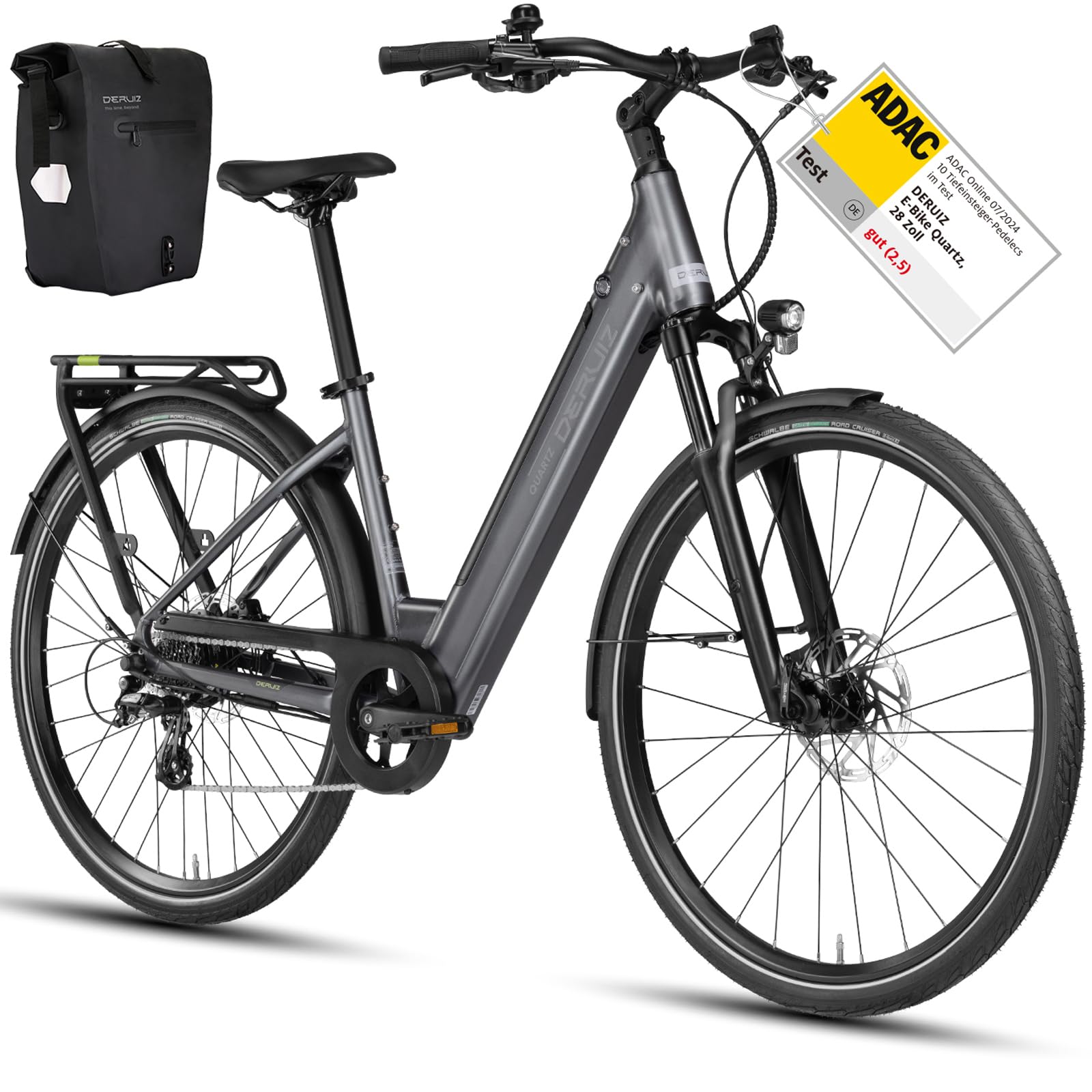 DERUIZ Vélo électrique à quartz 28" pour adultes, vélo de ville homme et femme avec batterie 48 V 13,4 Ah, portée maximale 161 km, freins hydrauliques, capteur de couple, vélo électrique avec