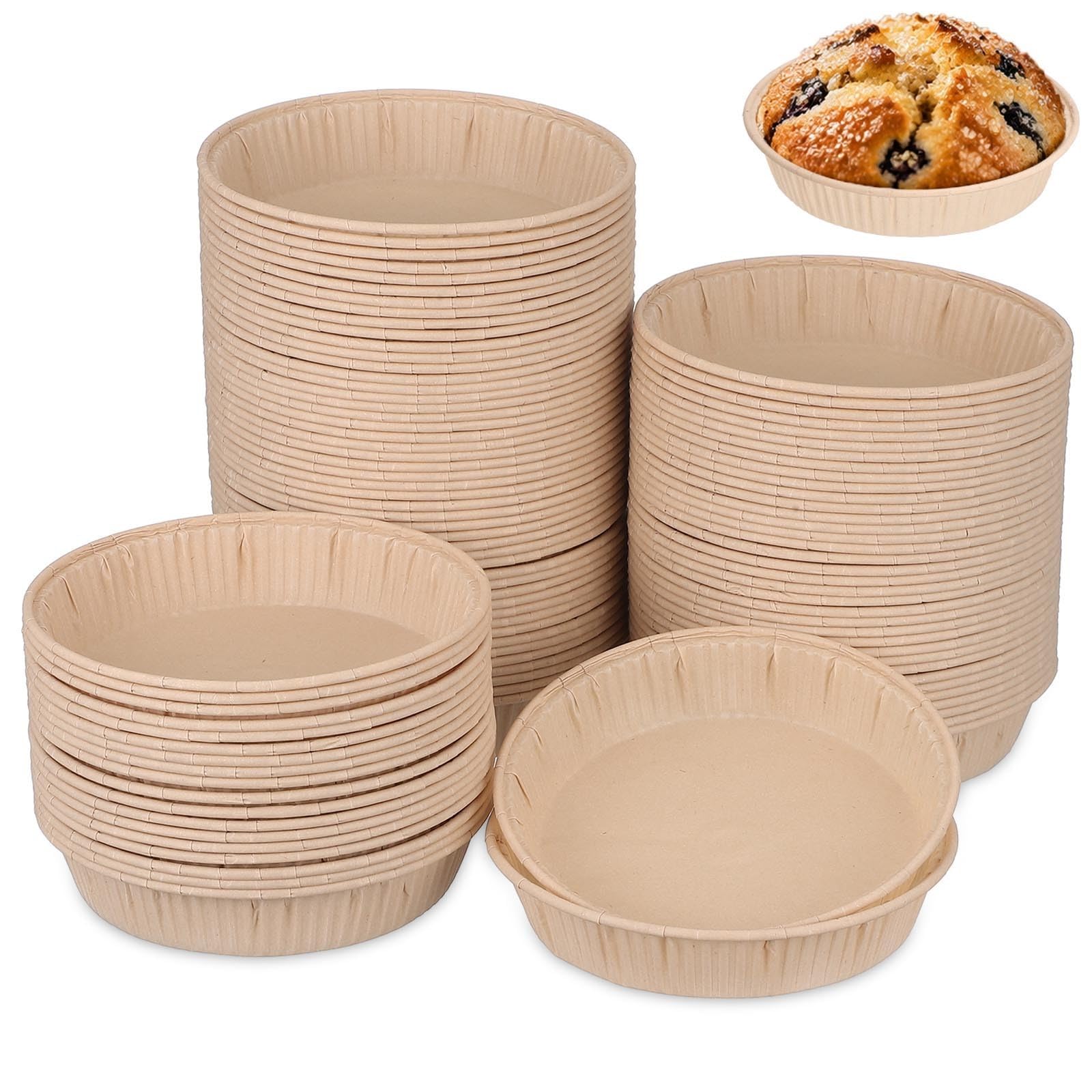 VILLCASE Moldes para Tartas Pequeños de Papel Pergamino Beige, 100 Unidades, Redondos y Aptos para Horno, Fáciles de Desmoldar, Ideales para Celebraciones y Restaurantes