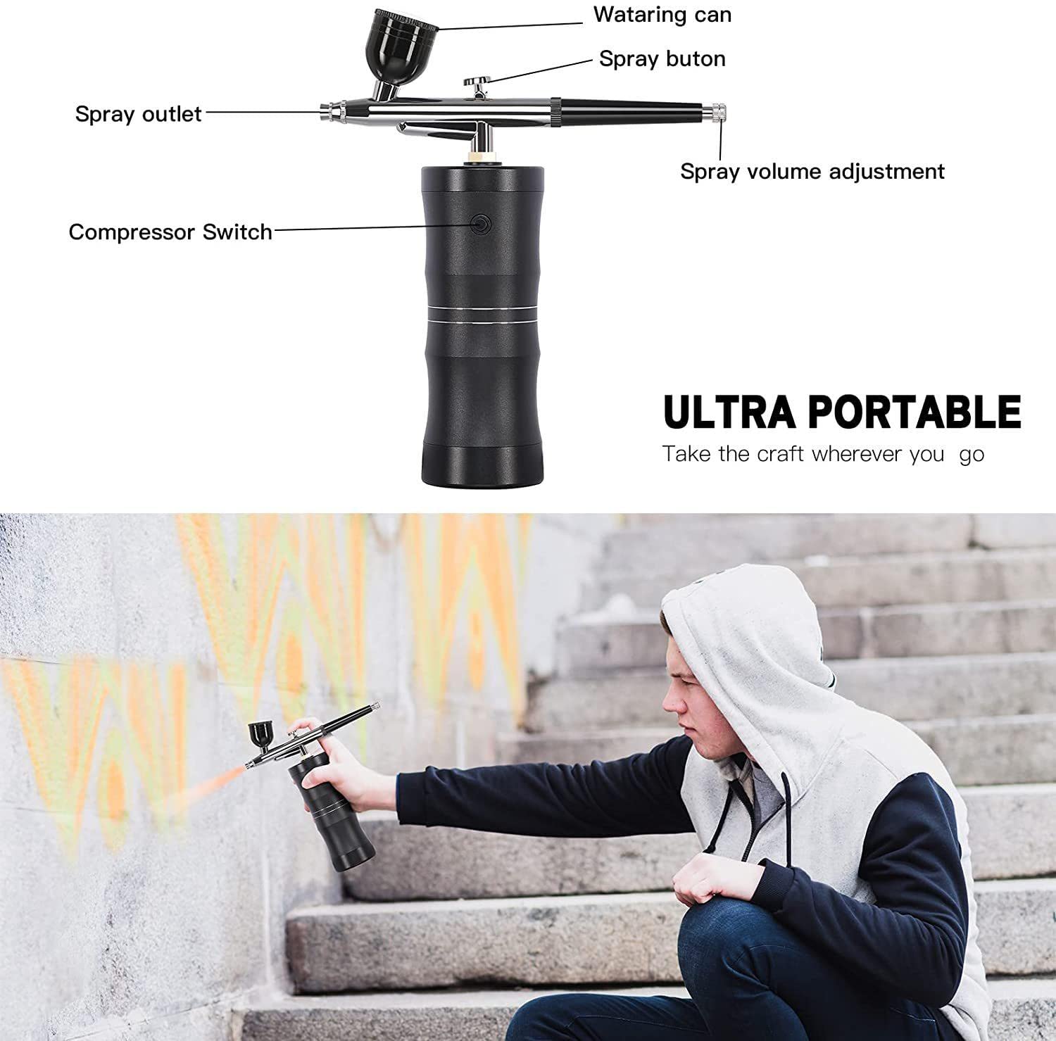 Kit Aerografo Cordless, Compressore per Pistola Aerografo per Trucco Portatile, per Miglioramento del Barbiere, Tatuaggio, Unghie, Arte, Disegno, Decorazione di Torte, Modello, Legno, Pelle