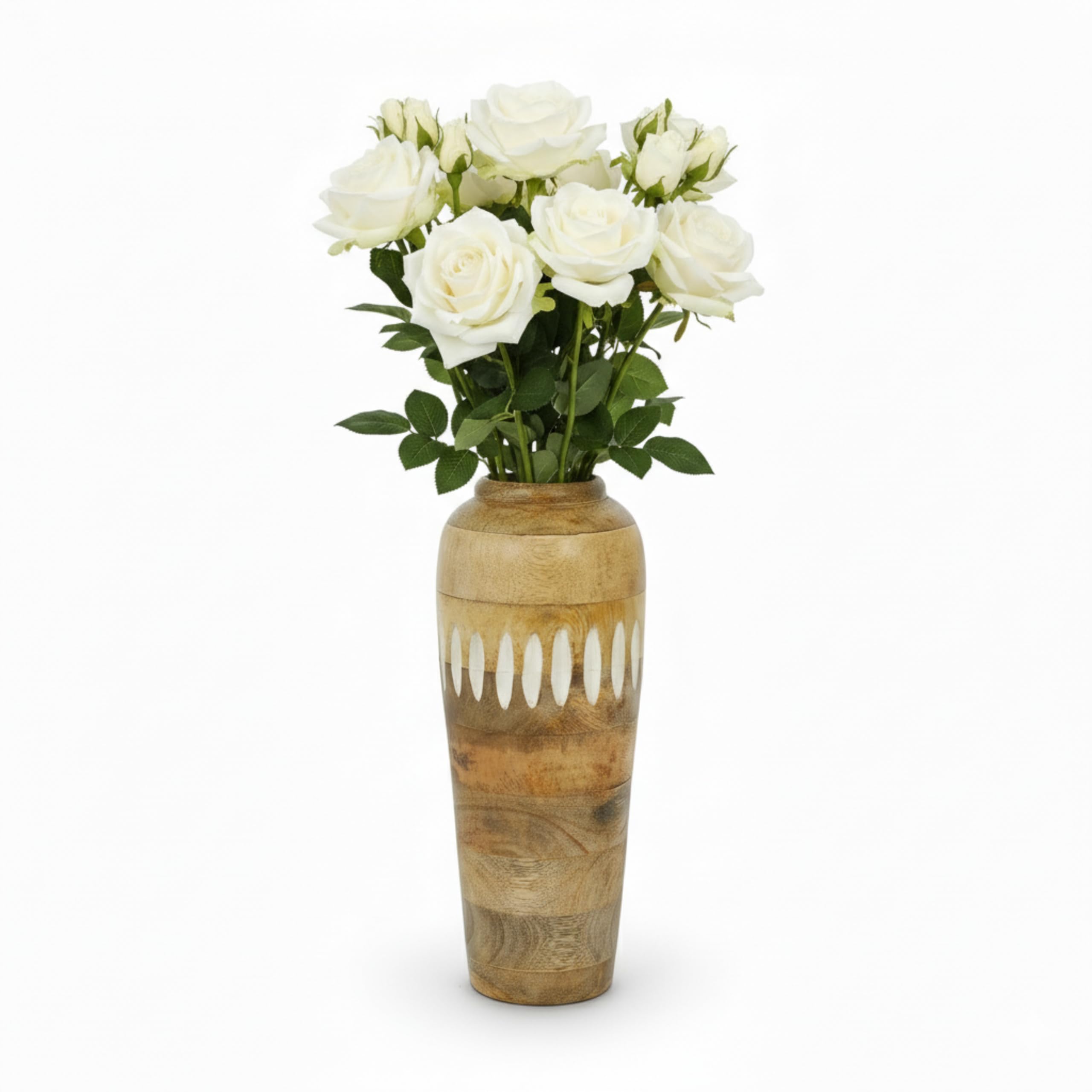 Rajiv Large Wood Vase (Natural Whitewash, 12 x 3.5 x 2.5) – Mango Wood Large Decorative Vase for Living Room, Bedroom, Coffee Table & More – Handmade Flower Vase - Elegant & Beautiful Home Decorations
