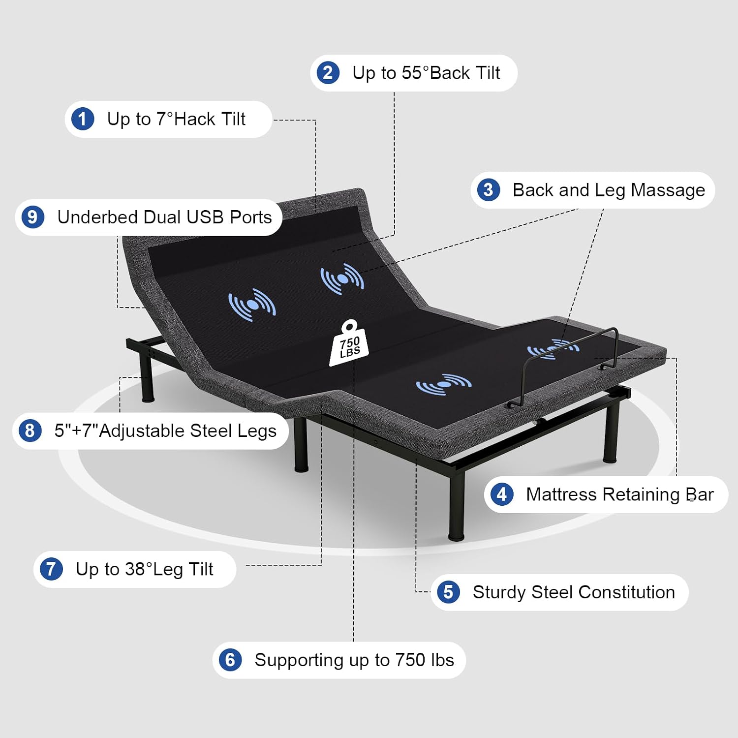 Vipbear Full Adjustable Bed Frame with Mattress, 12 Inch White Gel Memory Foam Firm Mattress in Box, Adjustable Bed Base with Pillow-Tilt,APP Control, Updated Electric Beds with USB,Wireless Remote