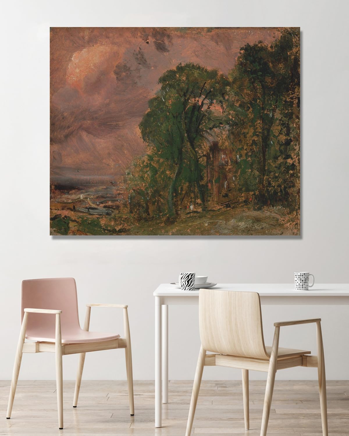 John Constable Sztuka ścienna, (Sceneria w burzy), plakat słynnych obrazów, romantyzm retro obraz wydruki dekoracja ścienna. 30 x 36 cm - 11,8 x 14,2 cala tylko płótno