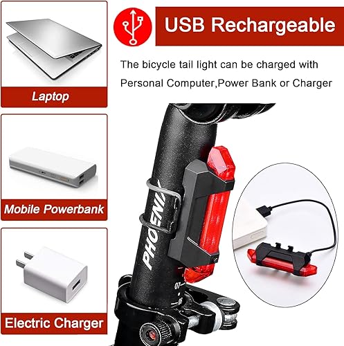 Miniatura 3 de Paquete de 2 luces traseras LED recargables por USB para bicicleta, luz trasera de bicicleta, lámpara de seguridad para la noche, esencial,
