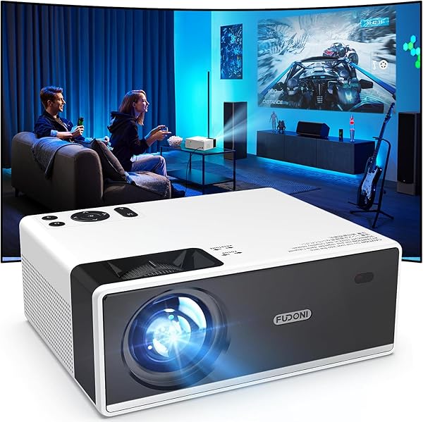 FUDONI Projector with WiFi and Bluetooth 4K Support, 300ANSI Outdoor Indoor Projector FHD 1080P Max 300" Display, Movie Video Home Theater Projector Compatible w/HDMI/USB/Phone/Laptop/TV Stick