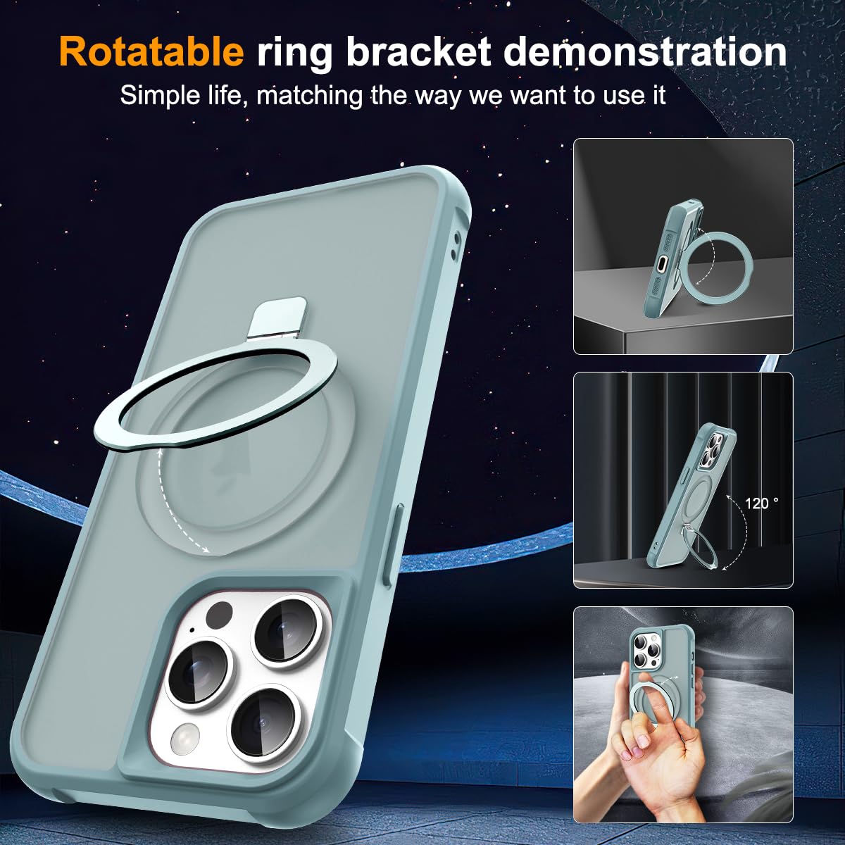 SKYLMW Funda translúcida compatible con iPhone 12 Pro Max y iPhone 13 Pro Max de 17 cm, con soporte magnético redondo invisible, compatible con MagSafe, excelente agarre, azul