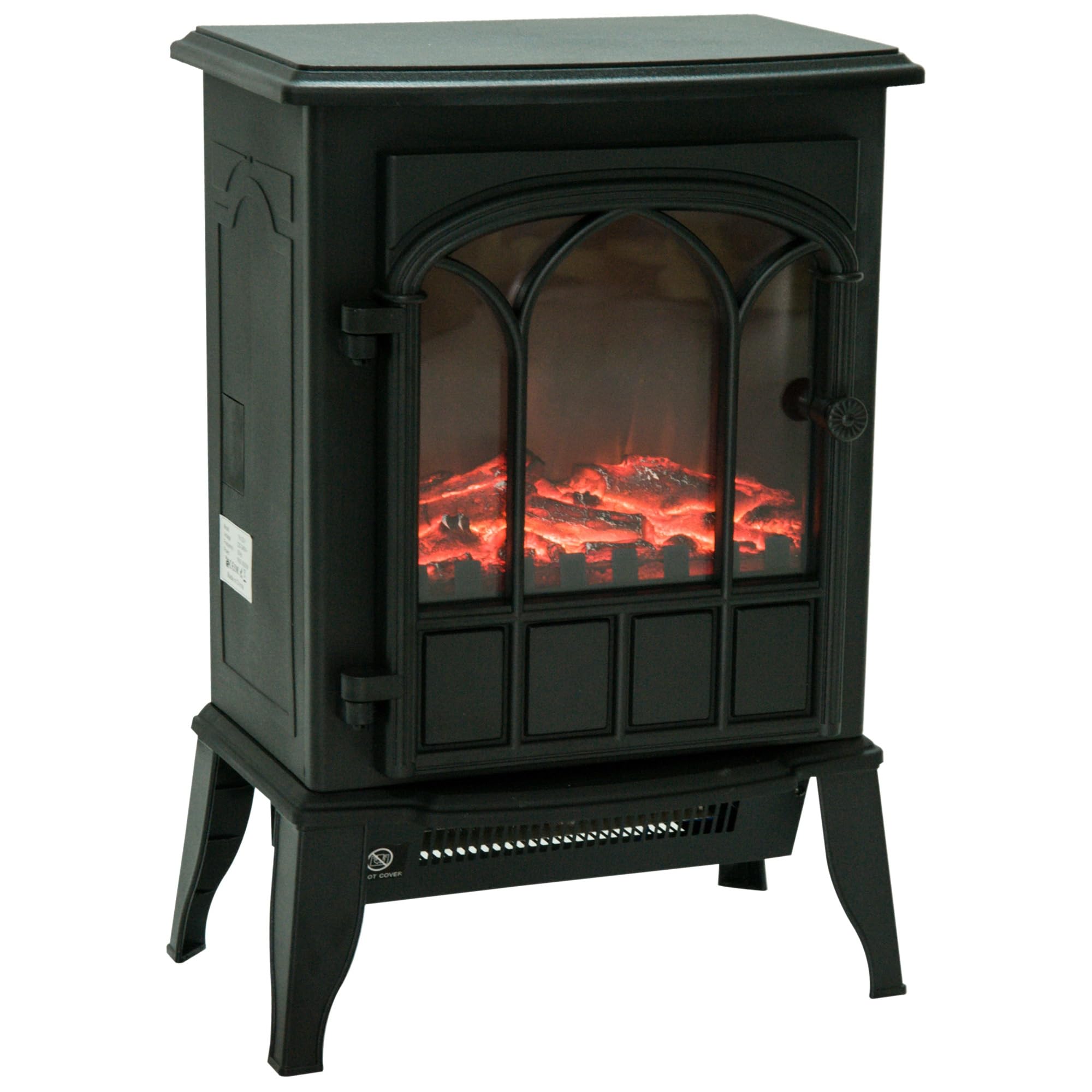 HOMCOM Chimenea Eléctrica de Pie 1000W/2000W Decorativa con Ventana Efecto Llama Temperatura Ajustable Protección Sobrecalentamiento 39x23x56,5 cm Negro