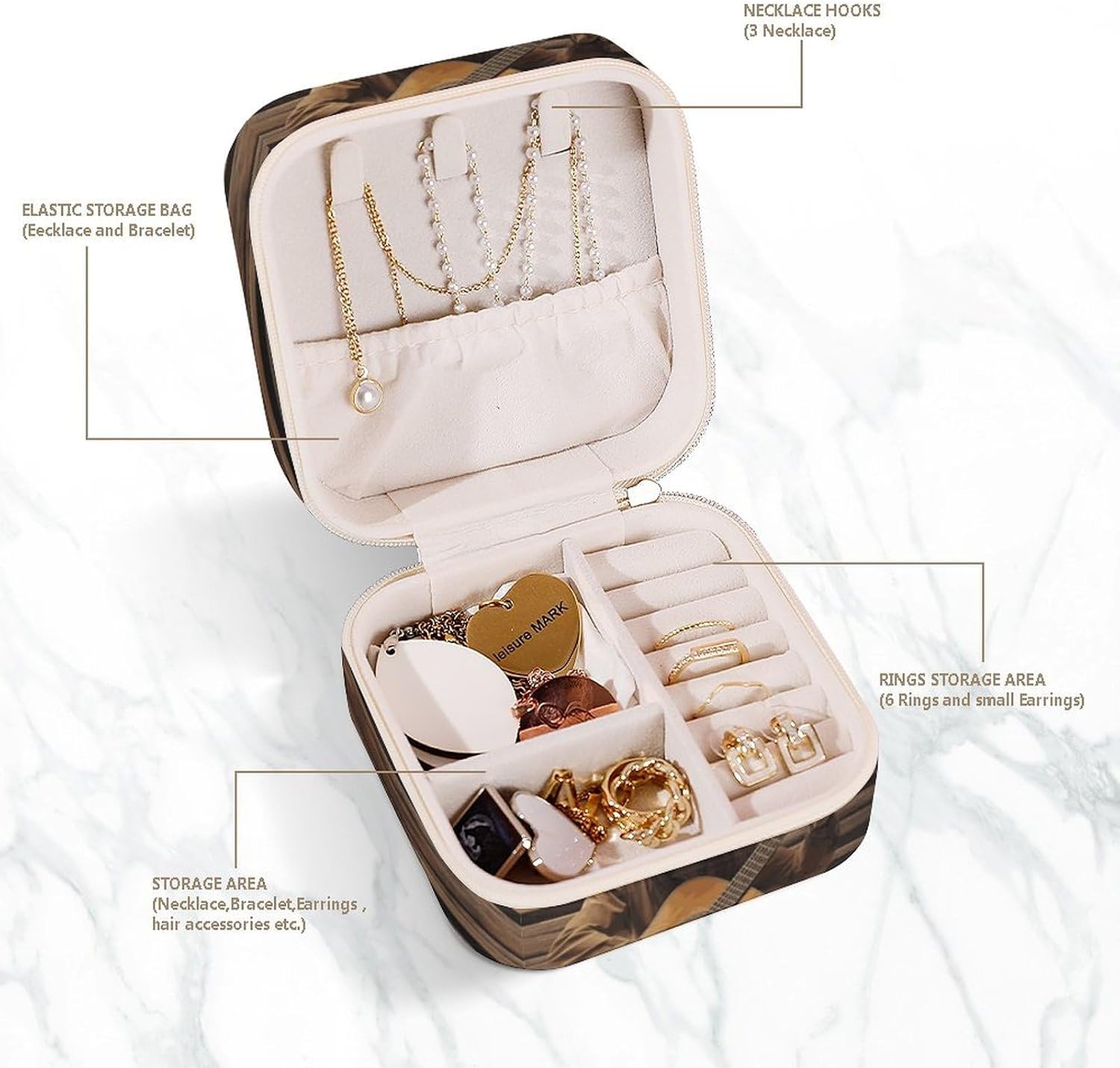 Jewelry Box for Women PU Leather Jewelry Organizer Travel Jewelry Case Portable Jewelry Storage Box Western Music Jewerly Display Storage Case for Earrings Ring Necklaces image 5