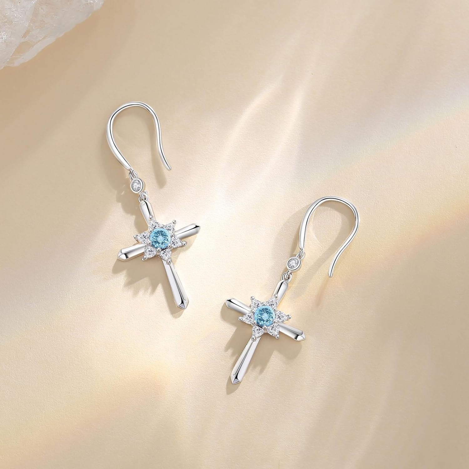 FANCIME Cross Dangle Drop Earrings 925 Sterling Silver Dainty Round Birthstone Earring Fine Jewelry Birthday Gifts for Her Women - Image 5