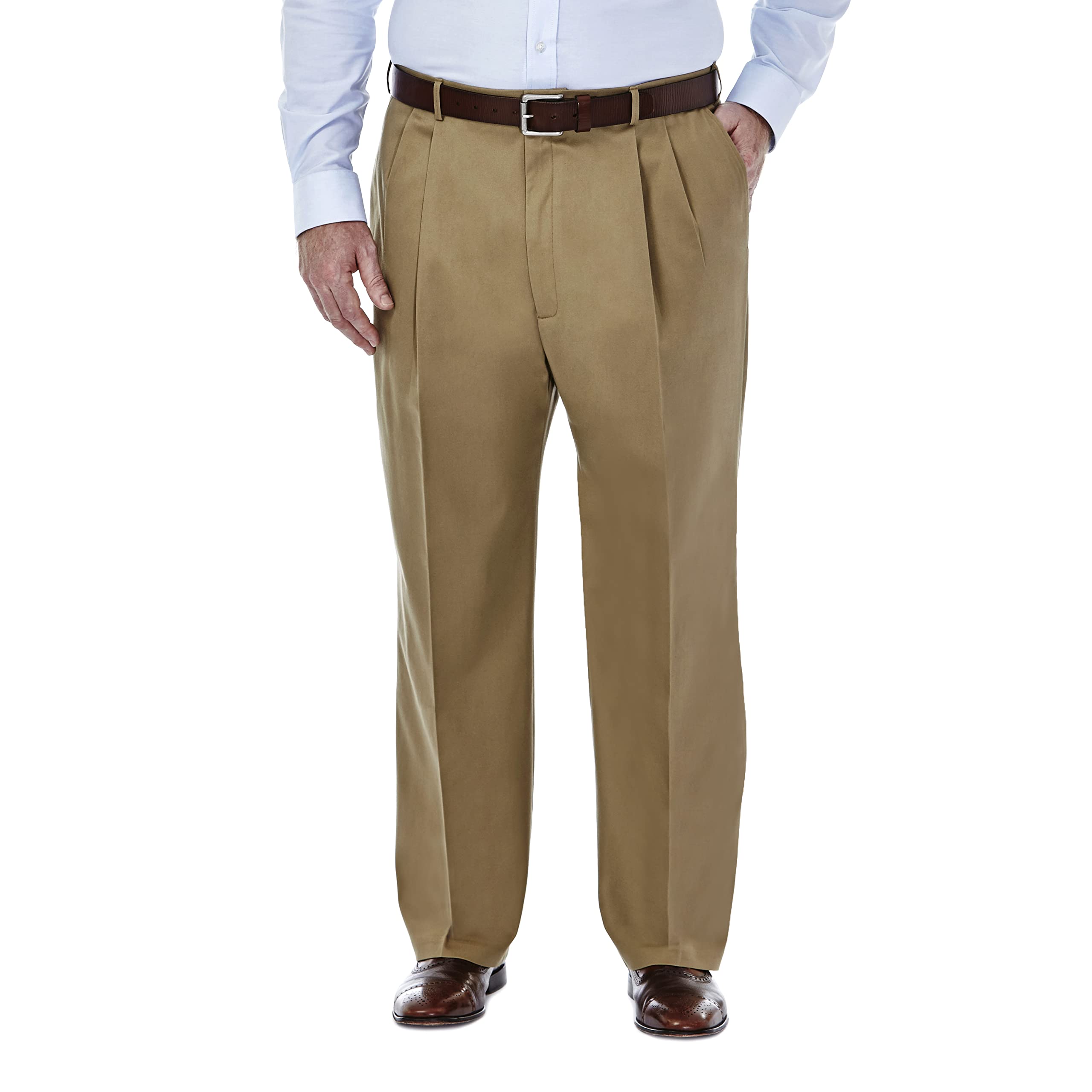 Haggar Men's Premium No Iron Khaki Classic Fit Pleat Front Pant (Regular and Big & Tall Sizes)