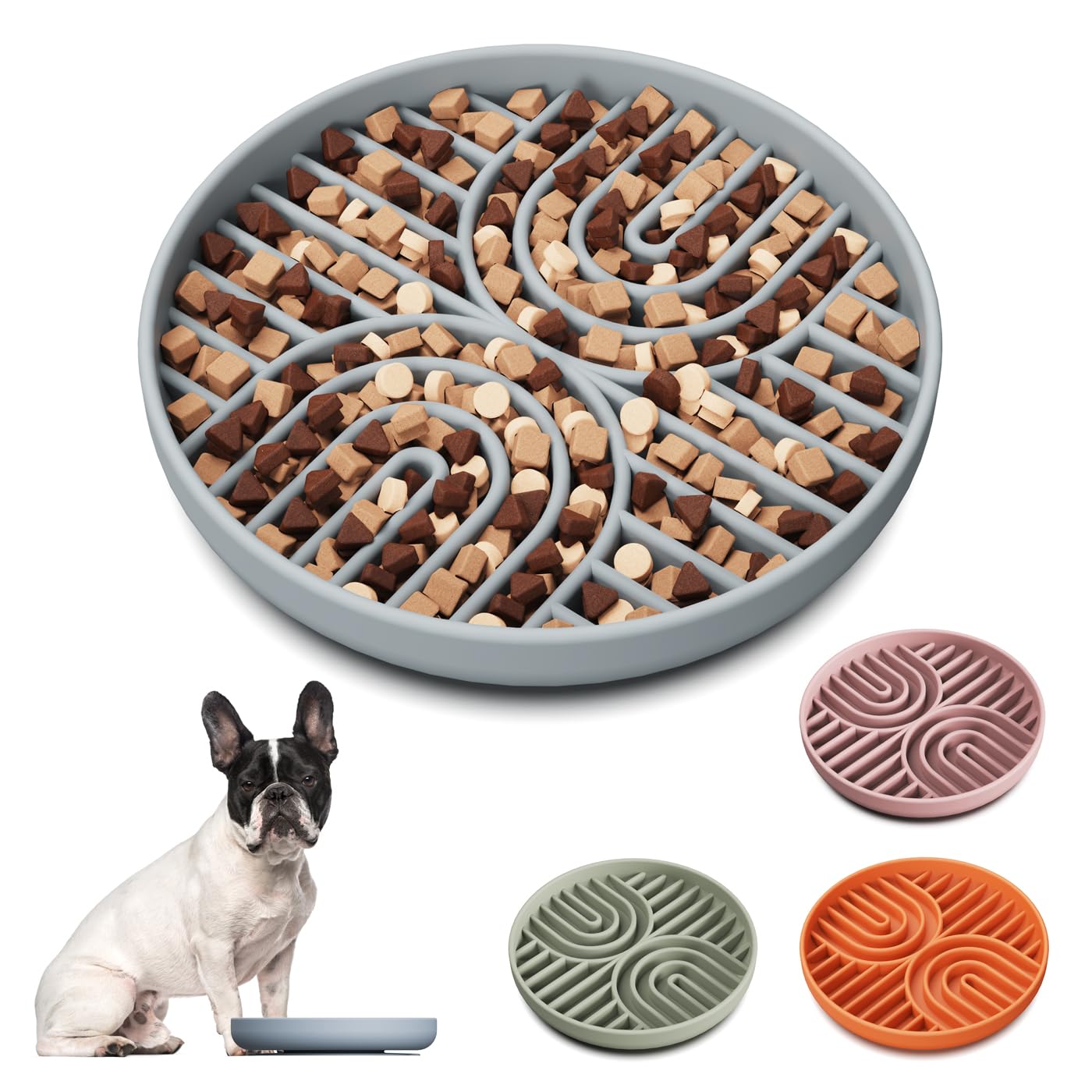Slow Feeder Dog Bowls, Silicone Slow Feeder for Dogs & Puppies, Dog Puzzle Bowl with Suction Cup for Anxiety Relief, Slow Eating, Dishwasher Fit, for All Breed, Grey