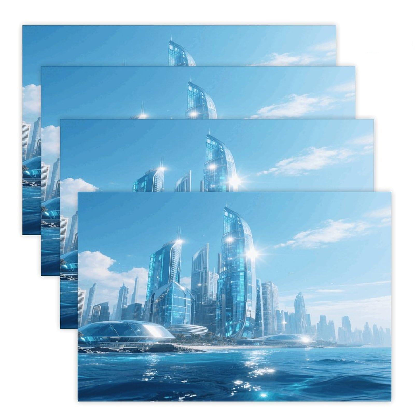 Ocean City Placemats Heat Resistant Non-Slip Place Mats Washable Wipeable Table Mat Kitchen Dining Table Decoration Placemats Indoor Outdoor Place Mats 17.7’’×11.8’’