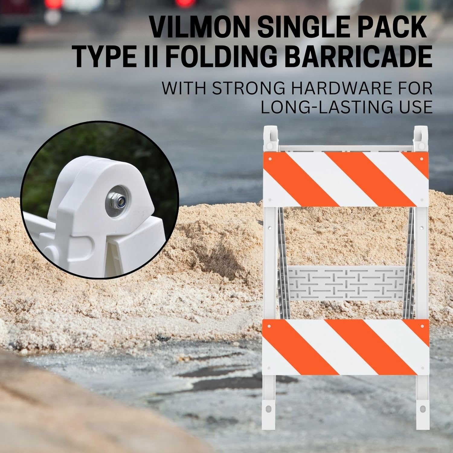 Single Pack Type II Folding Barricade 45" High, Double 8"x24" Reflective Panels, Orange White Traffic Safety Barrier for Road and Construction