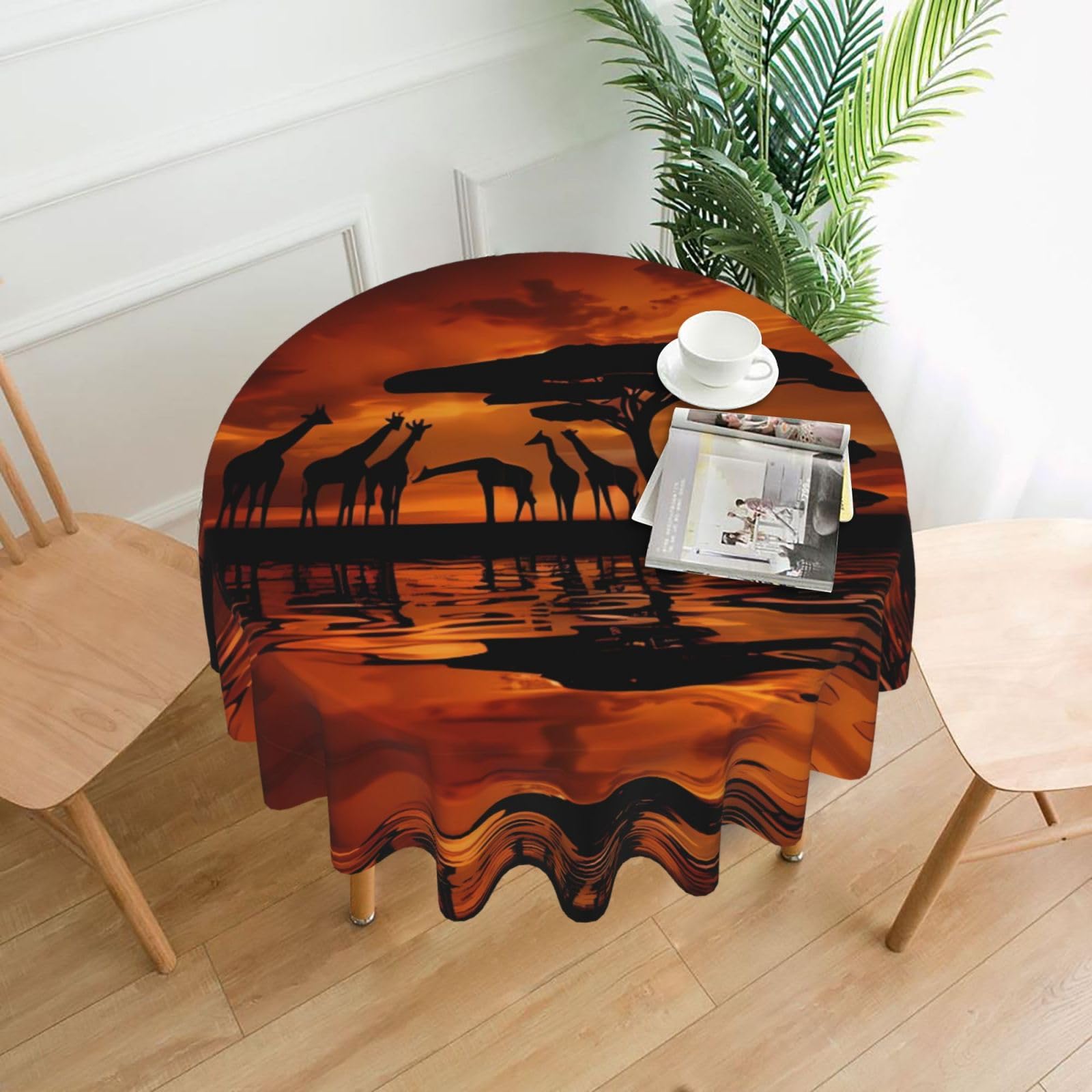 MROWYC Africa Giraffe Majestic Tree Printed Practical Round Tablecloth, Durable, Suitable for Home, Restaurant, Hotel, Gathering, and Decorative Table Covers