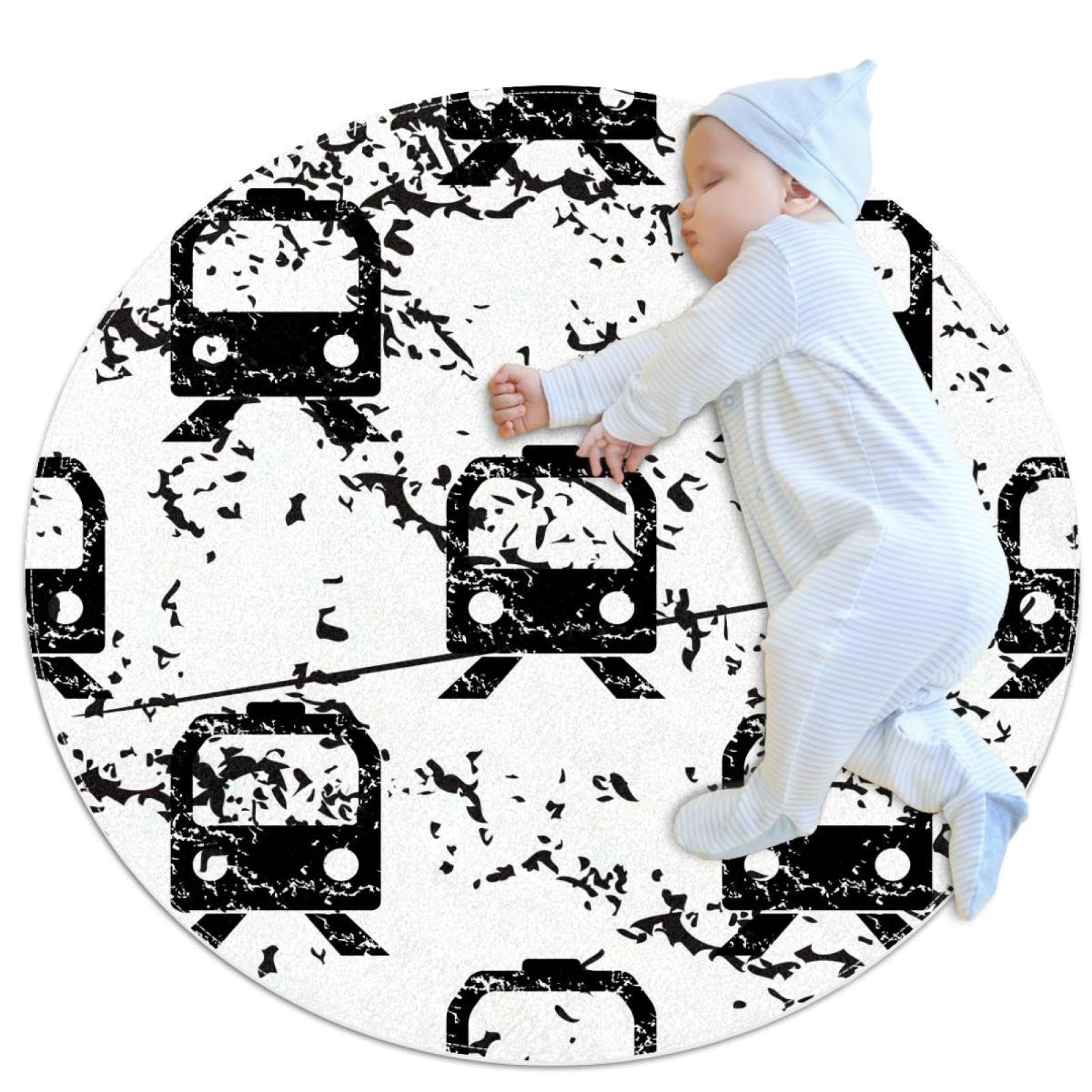 Tapis de salle de bain train grunge rond 1m antidérapant pour chambre enfant