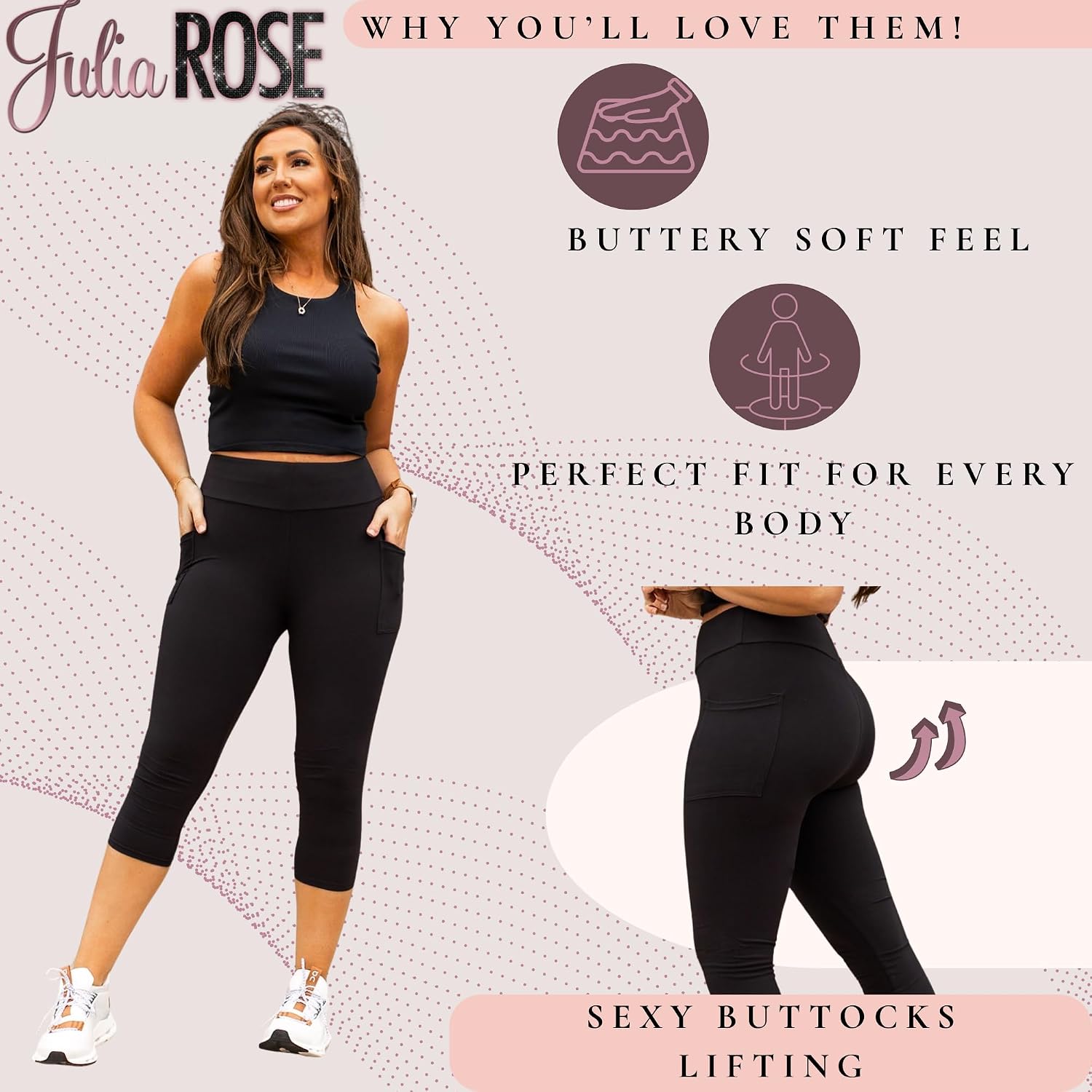 JULIA ROSE Luxe High-Waisted Leggings with Pockets for Women - Buttery Soft Tummy Control Leggings for Women