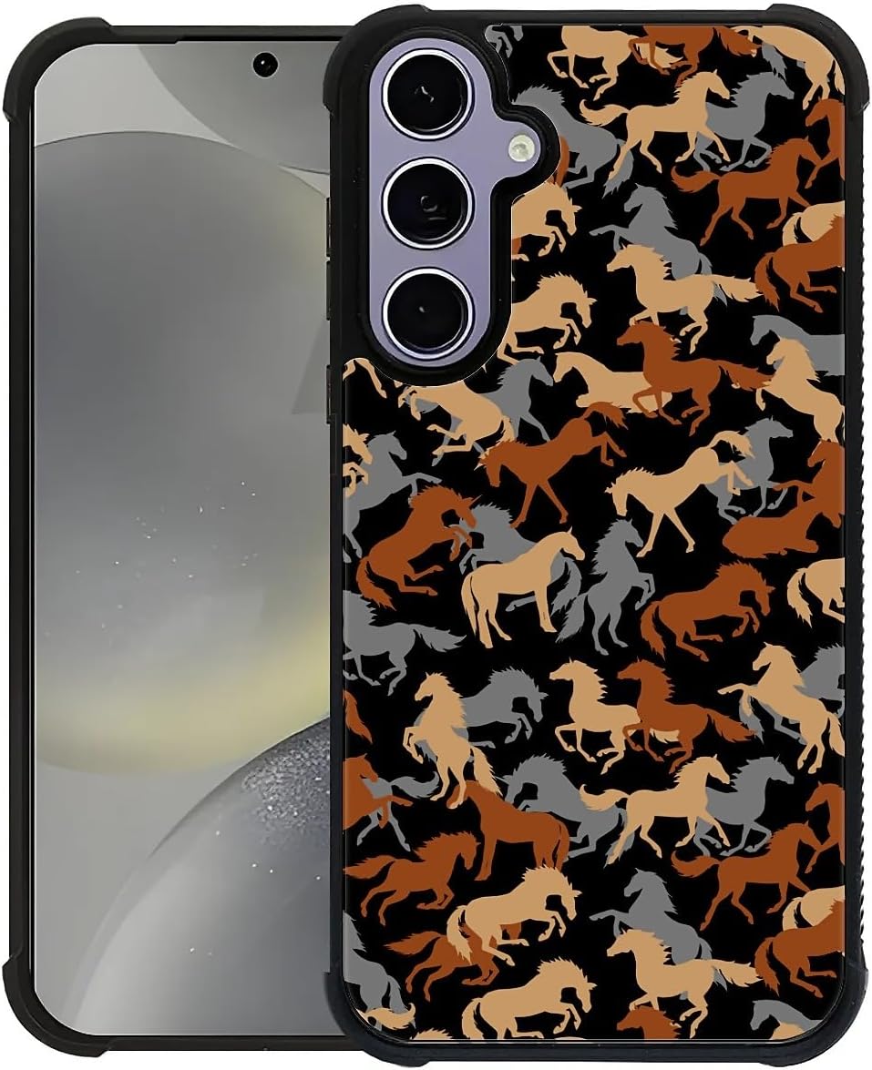 Compatible with Samsung Galaxy S24 S25 Case,Flexible Shock-Absorbing Silicone TPU and Silicone Non-Slip for Samsung Galaxy S24 S25 Outdoors Painted Camouflage Horse Pattern