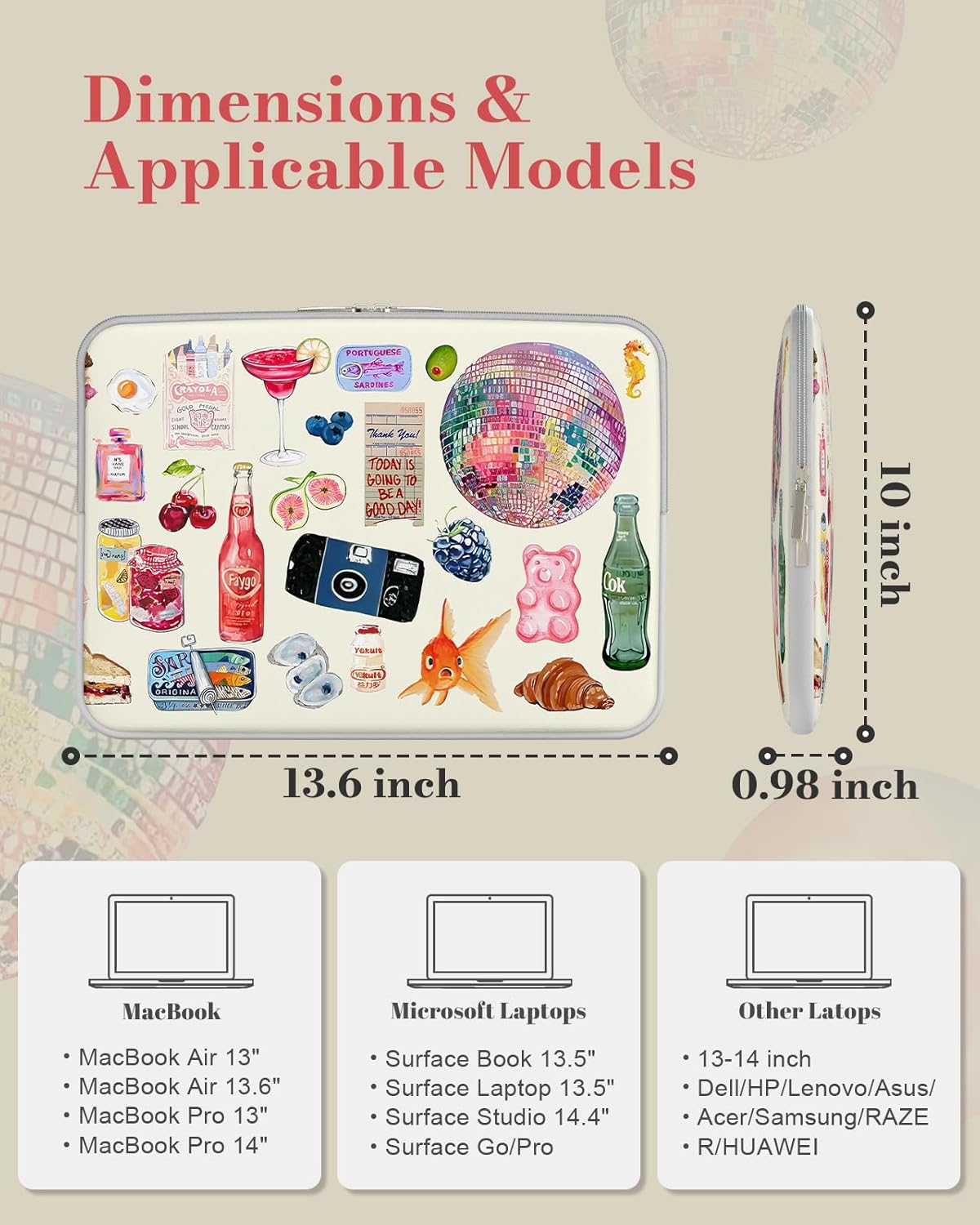 iCasso Laptop Sleeve 13 inch for MacBook Air 13-13.6 inch, Cute Laptop case for MacBook Pro 13 inch 14 inch, Slim Protective Travel Carrying Case Sleeve for 14 inch Chromebook, HP, Dell, Stickers - Image 6