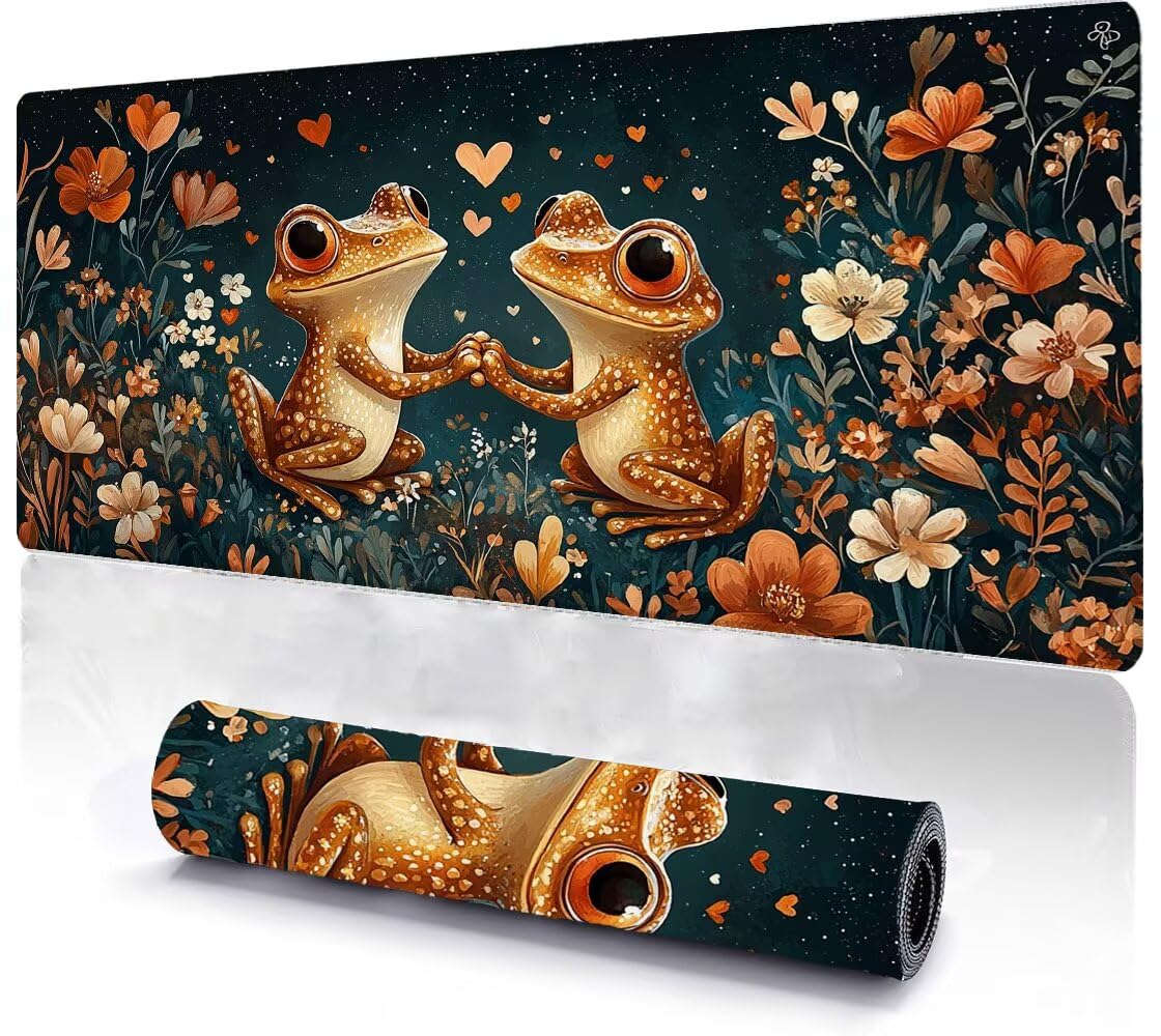 Podkładka pod mysz, duża, gamingowa podkładka pod mysz, XXL, żaba, 600 x 1200 x 3 mm, podkładka na biurko, antypoślizgowa, gumowa podstawa, wodoodporna i trwała, podkładka pod klawiaturę, do gier