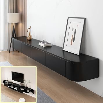 TV Media Console Floating TV Cabinet Wall Mounted TV Cabinet Multi Large Storage TV Bench Under TV Lowboard with drawers Router Bracket BlackB, 220 * 20 * 30CM