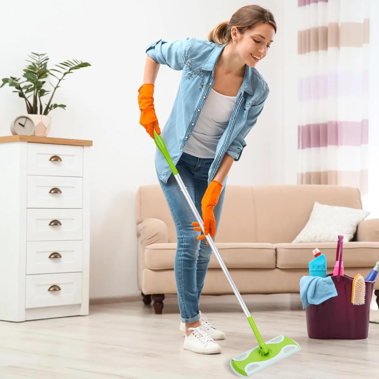 Mop Handle Compatible with Swiffer, Green Extra Long Detachable Mop Handle for Swiffer Dry & Wet Mops, Easy to Install & Replace