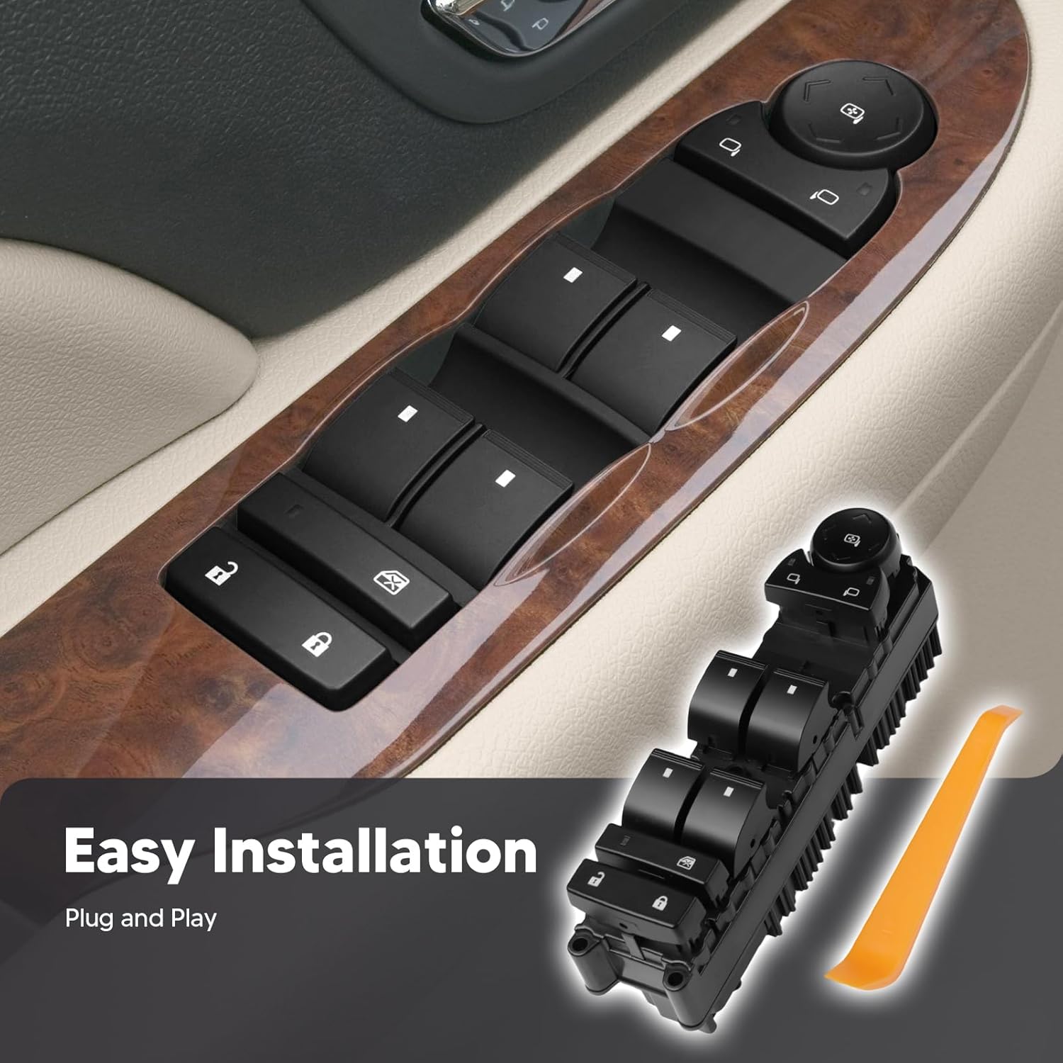 Front Driver Side Master Power Window Switch Compatible with Chevy Silverado Tahoe Suburban Avalanche & GMC Sierra Yukon 2007-2014, Cadillac Escalade 2009-2014 Replace#20835553 15093439