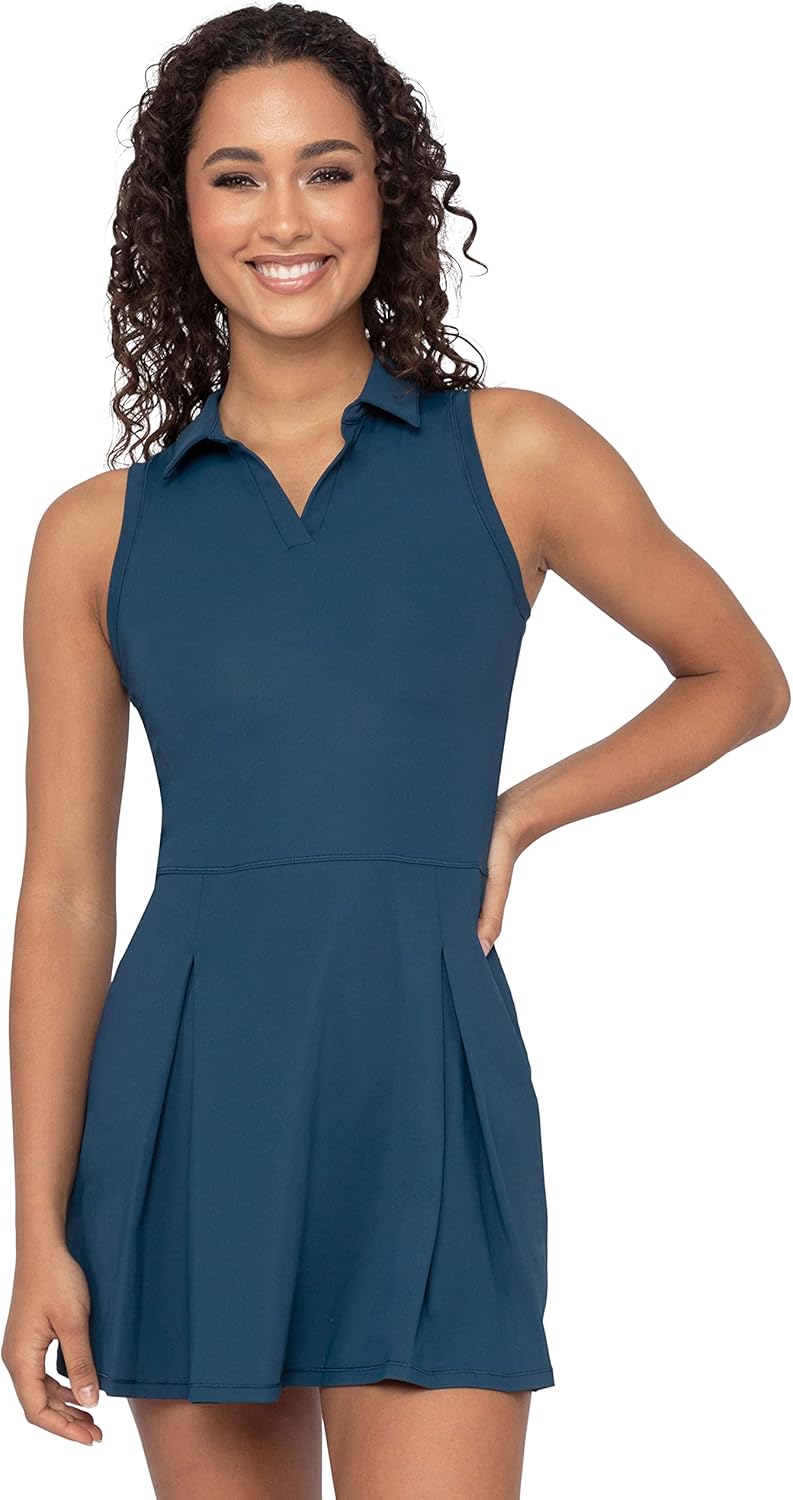 90 Degree By Reflex Racerback Charm Pleated Tennis Dress Collar