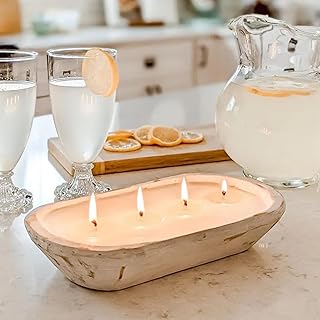 Large Farmhouse Rustic Country Home Decor White Dough Bowl Candle Fresh Citrus Clean Lemon Scent Made in USA Clean Ingredients Soy Wax