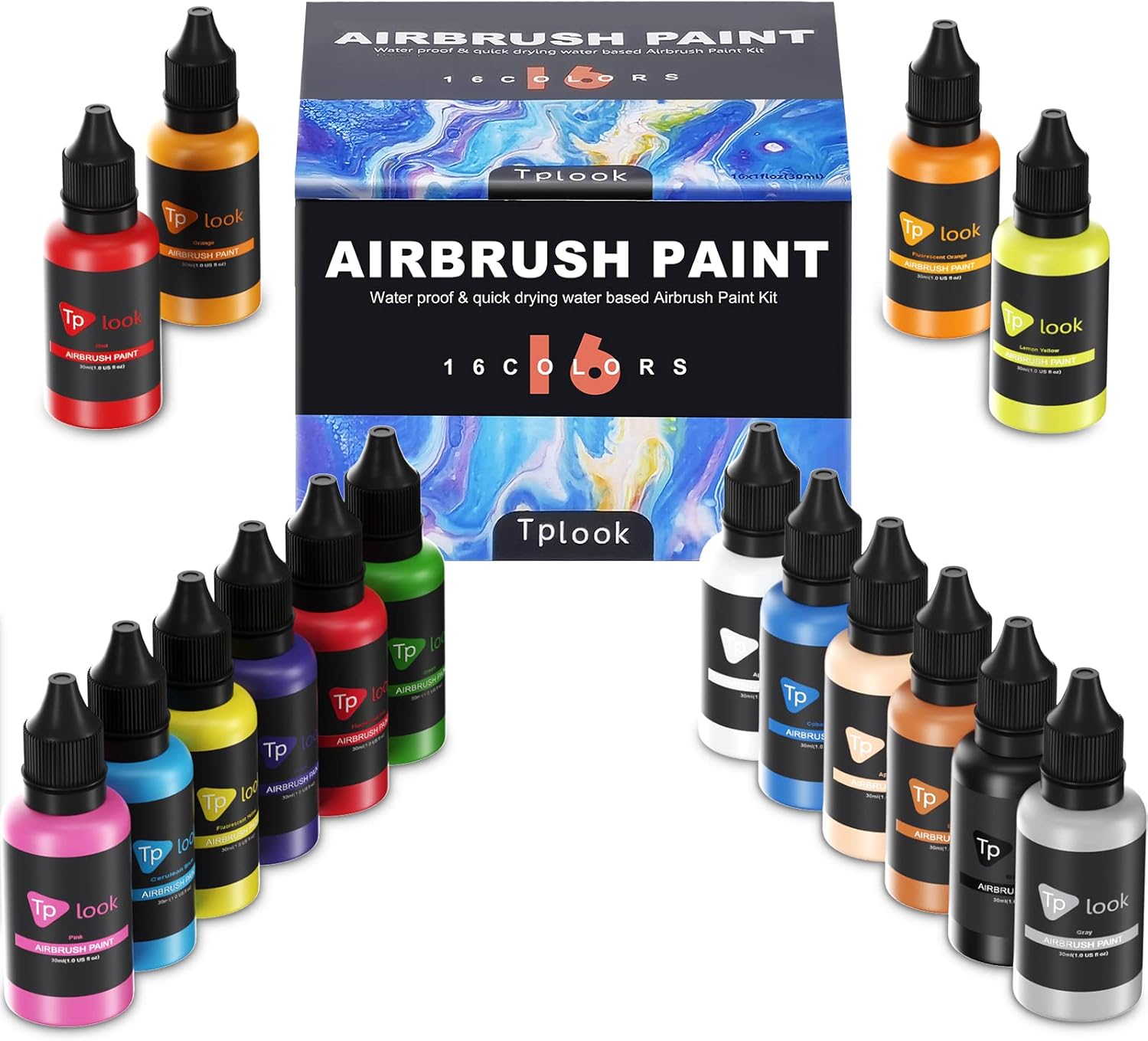 Tplook Airbrush Paint 16 Color Acrylic Airbrush Paint Set