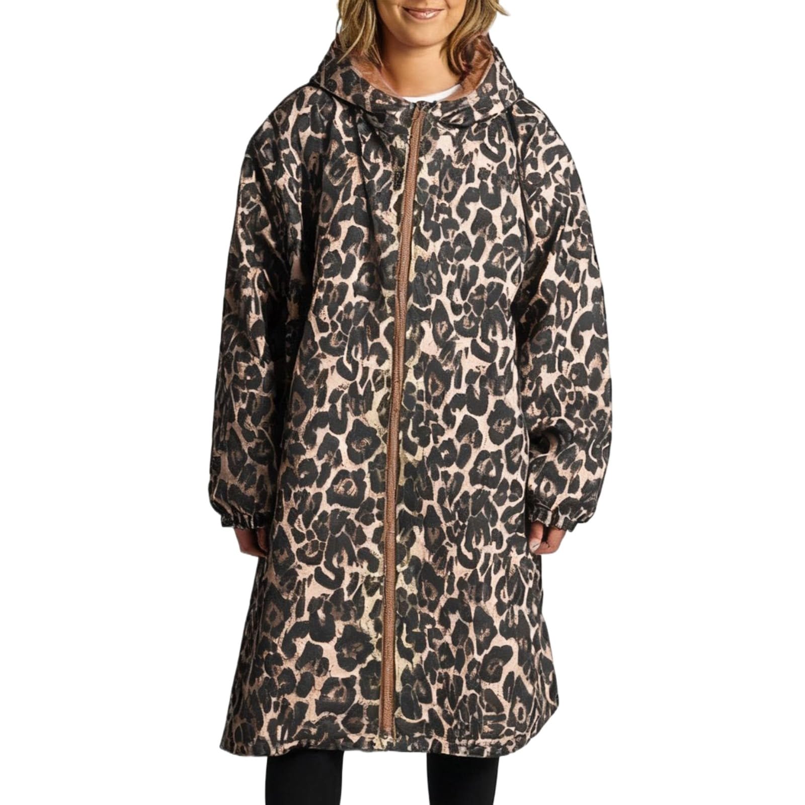 LIOEUE Waterproof Changing Robe for Adults | Warm Hooded Zip Coat for Beach, Surf & Outdoor (Khaki,XS)