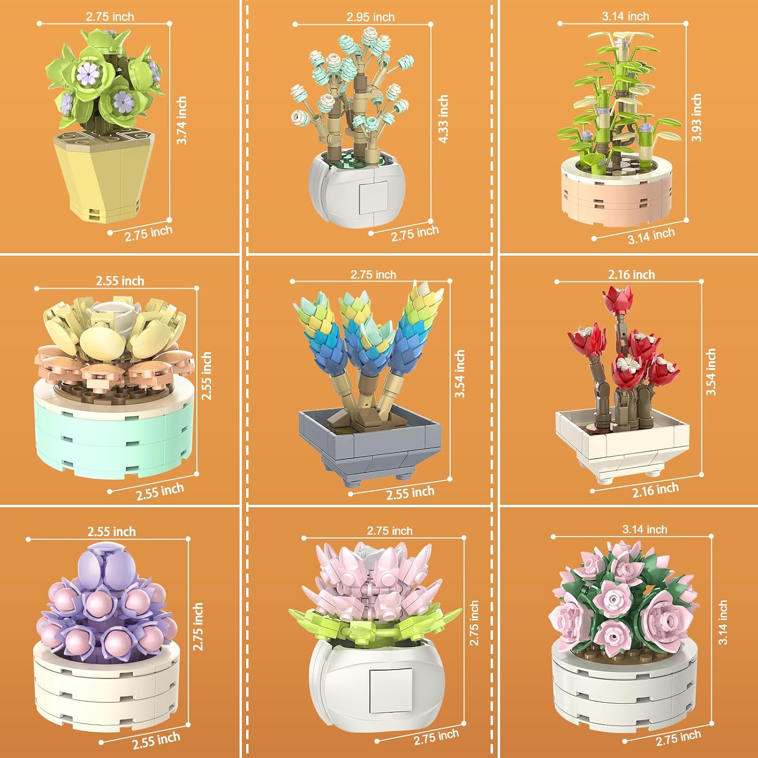 Flower Building Set for Adults Women (750 Piece) - 9Pcs/Set Mini Succulents Plant Bonsai Model for Office Home Decor, Botanical Collection Building Toy, Gifts for Building Blocks Lover