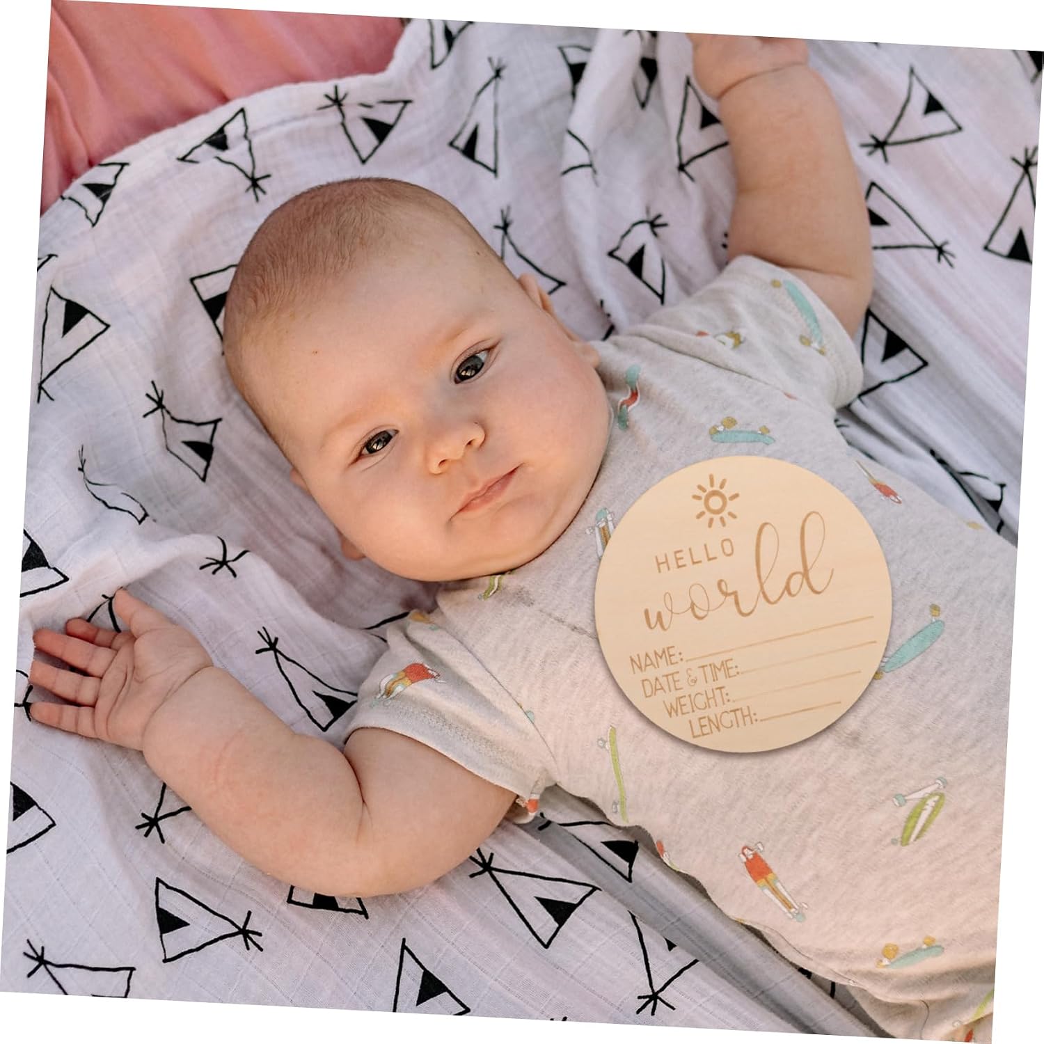Abaodam 5pcs Welcome Sign Cards Birth Announcement Name Sign Wooden Round Shape