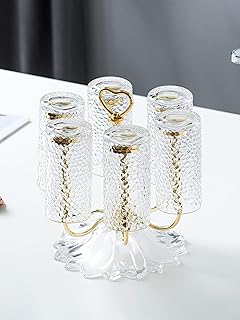 HLONGG Obrotowy Kubek Haki Suszenie Rack Rack 6 Kubki Uchwyt Metalowy Drut Drzewo Wyświetlacz Stojak Kubek Ciężarki Stojak na Counter Counter, Złoto,Gold