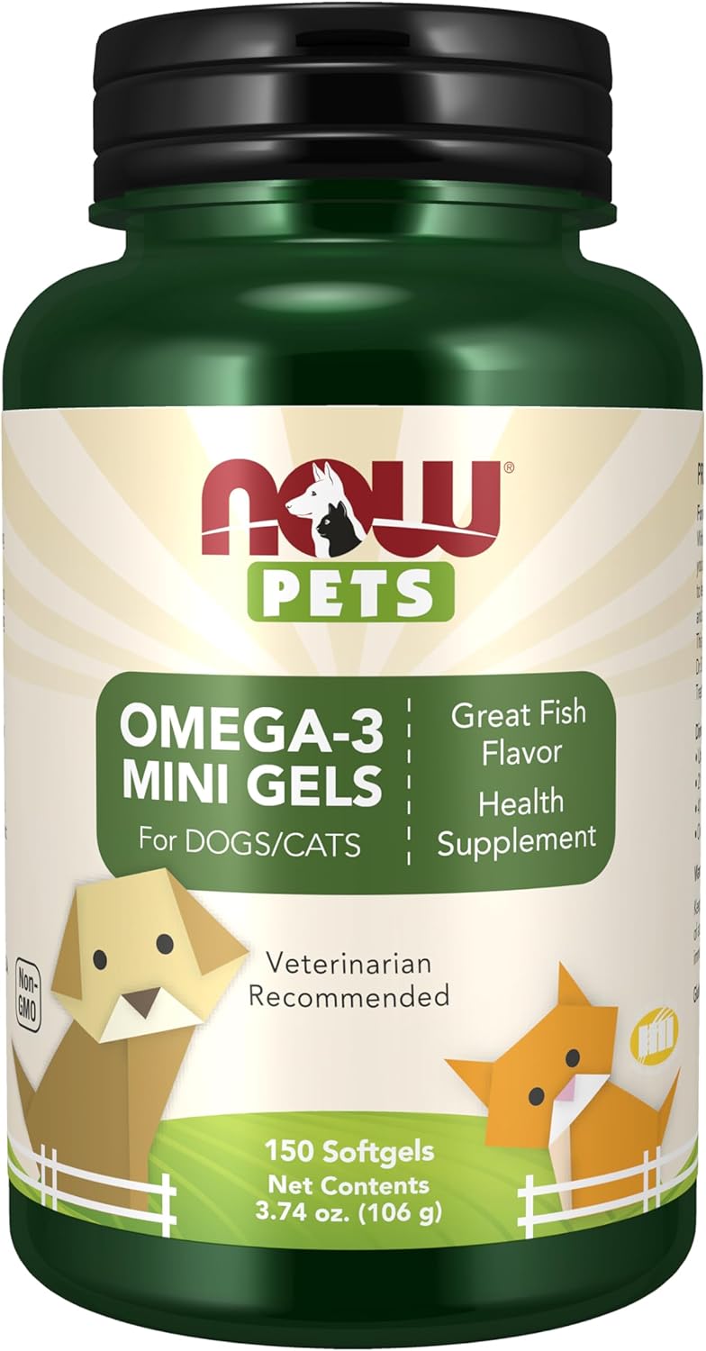 Now Pet Health, Omega 3 Mini Gels Supplement, Formulated for Cats & Dogs, NASC Certified, 150 Softgels