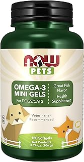 NOW Pet Health, Omega 3 Mini Gels Supplement, Formulated for Cats & Dogs, NASC Certified, 150 Softgels