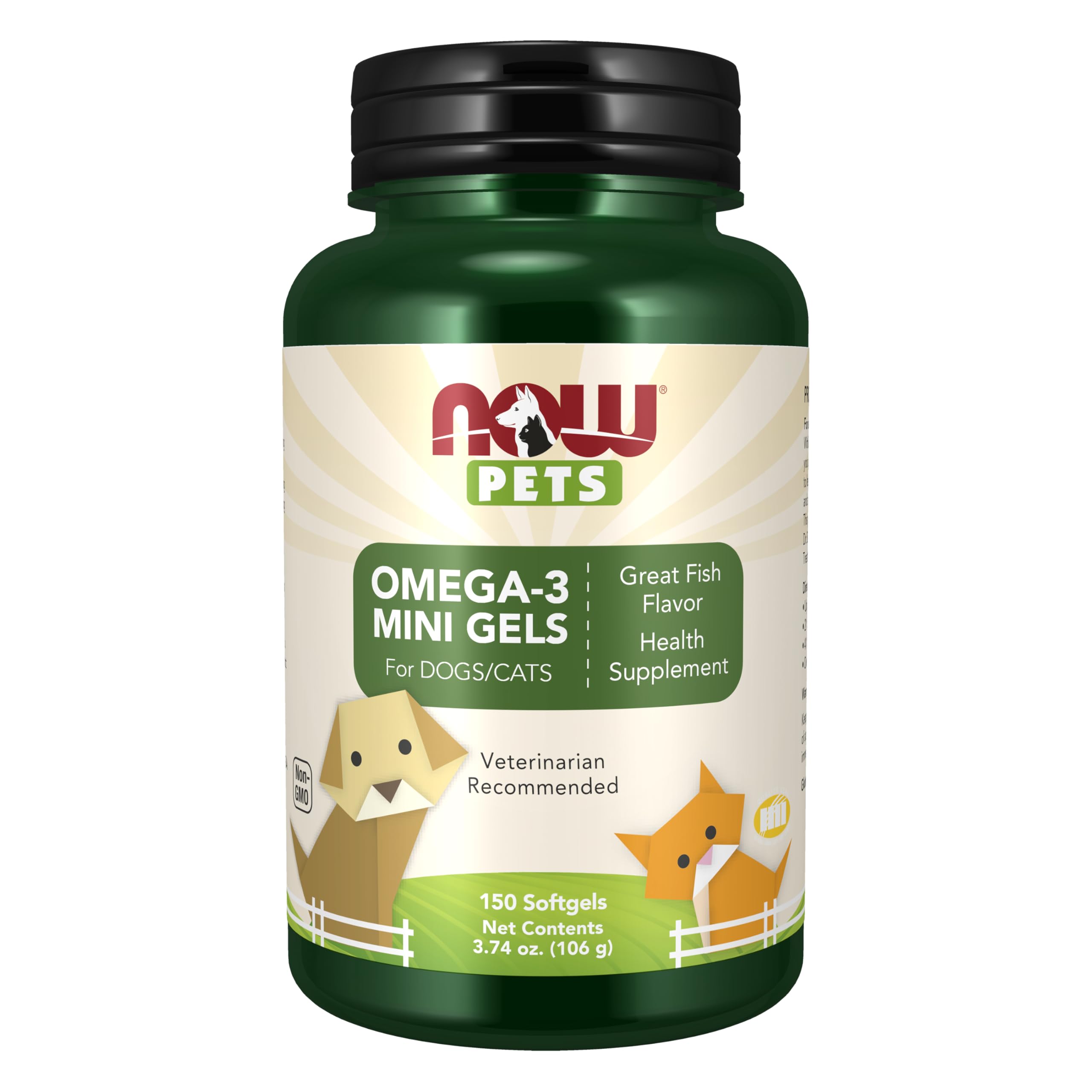 NOW Suplemento de Ômega-3 para Cães e Gatos, óleo de peixe de anchova e sardinha, 150 cápsulas gelatinosas