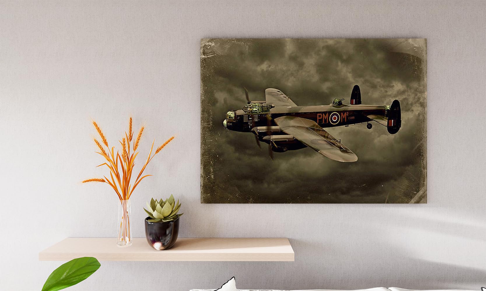 VERRE ART Printed Framed Canvas Painting for Home Decor Office Wall Studio Wall Living Room Decoration (14x10inch Wrapped) - 103 Squadron Avro Lancaster